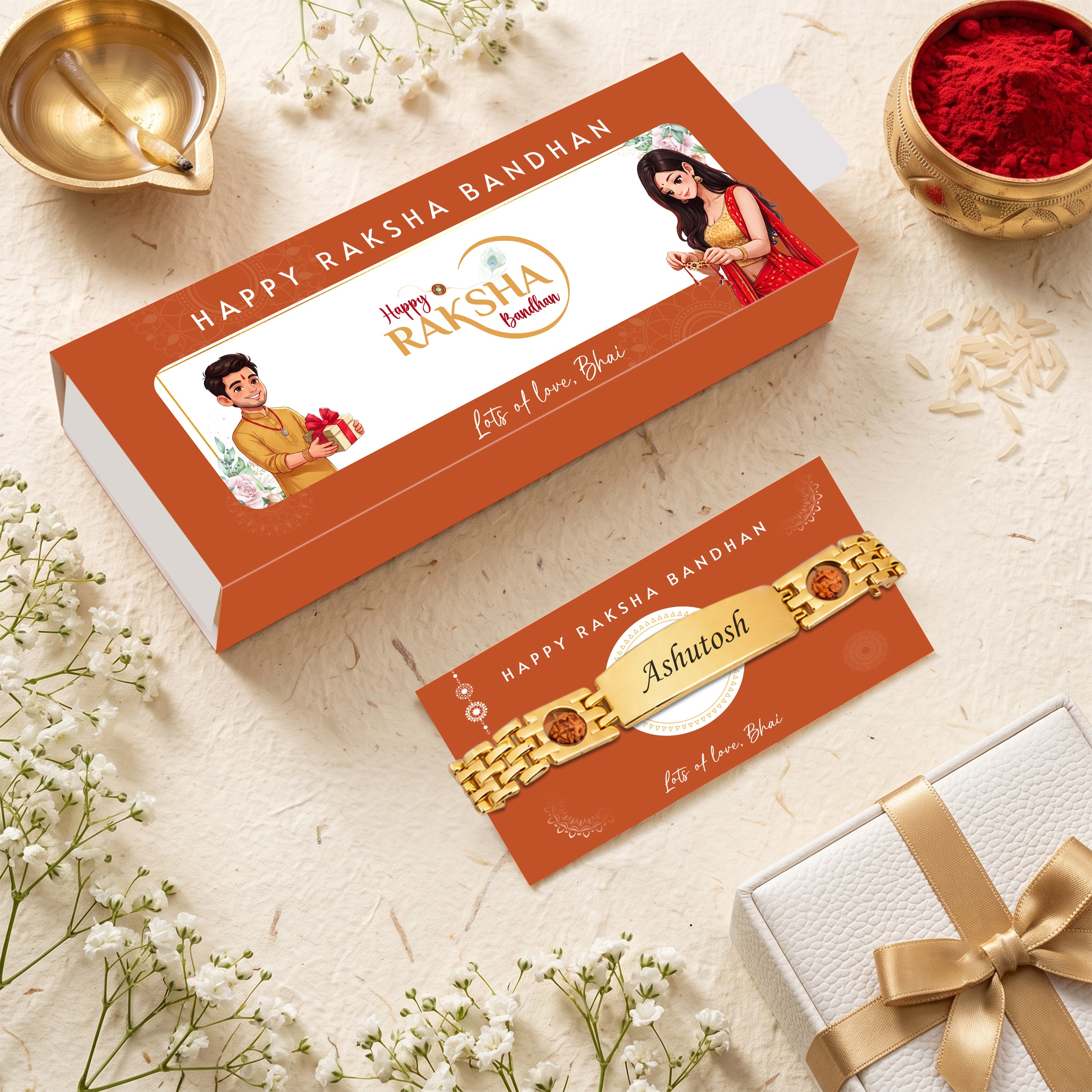 Personalized Bracelet Rudraksh Rakhi With Gift Box
