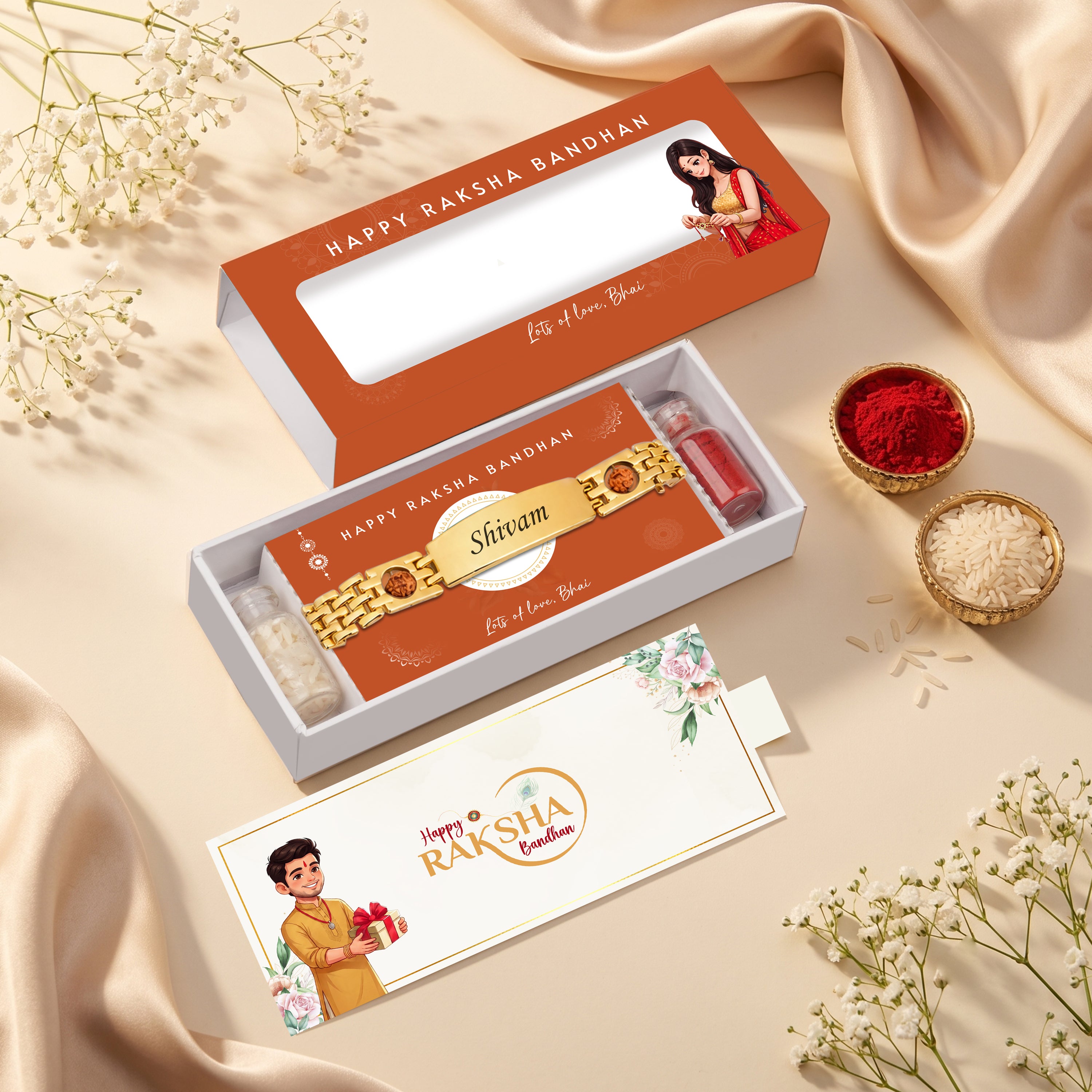 Personalized Bracelet Rudraksh Rakhi With Gift Box