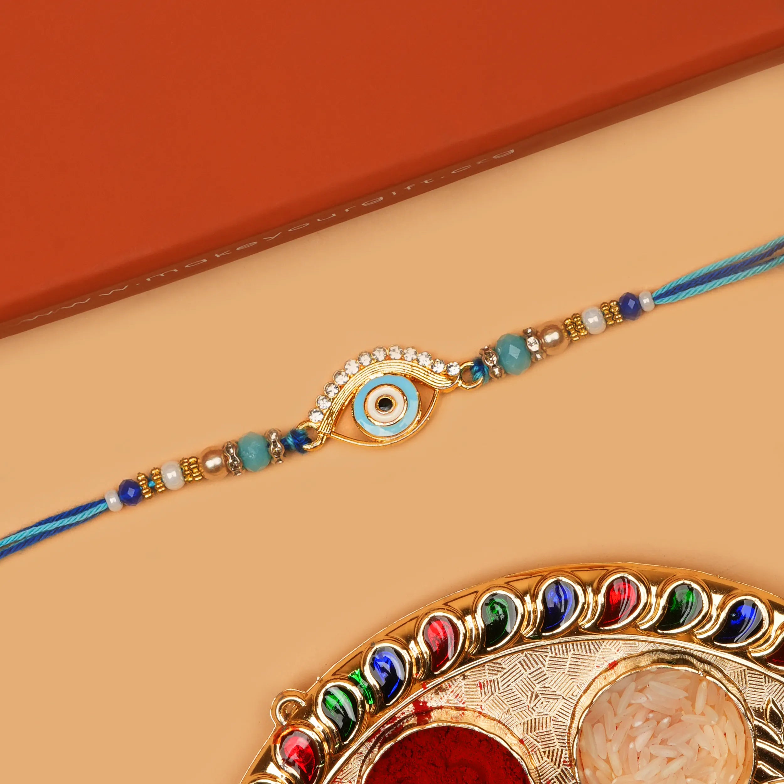 Handcrafted Teardrop Evil Eye Beaded Designer Rakhi