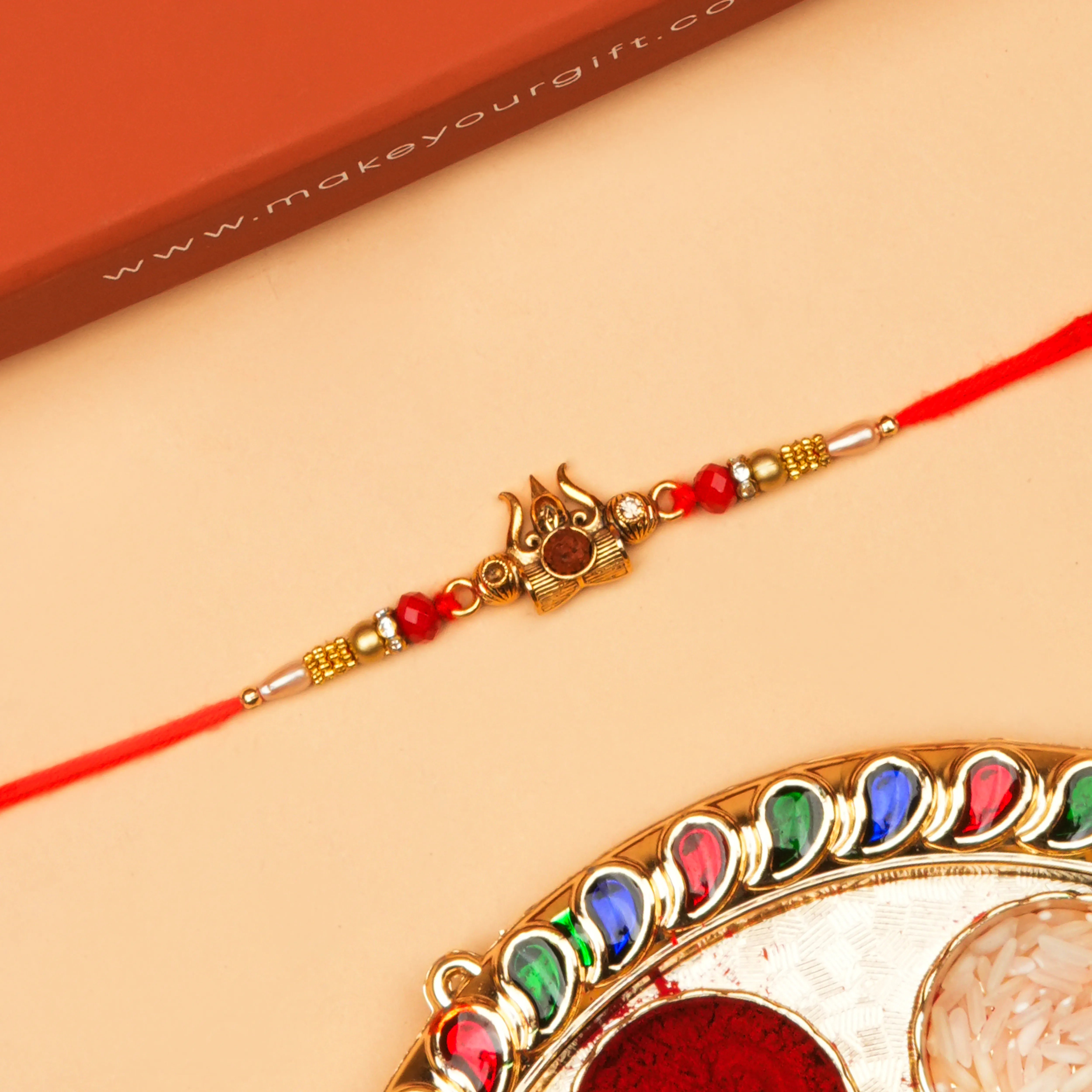 Handcrafted Trishul With Rudraksh Beads Rakhi