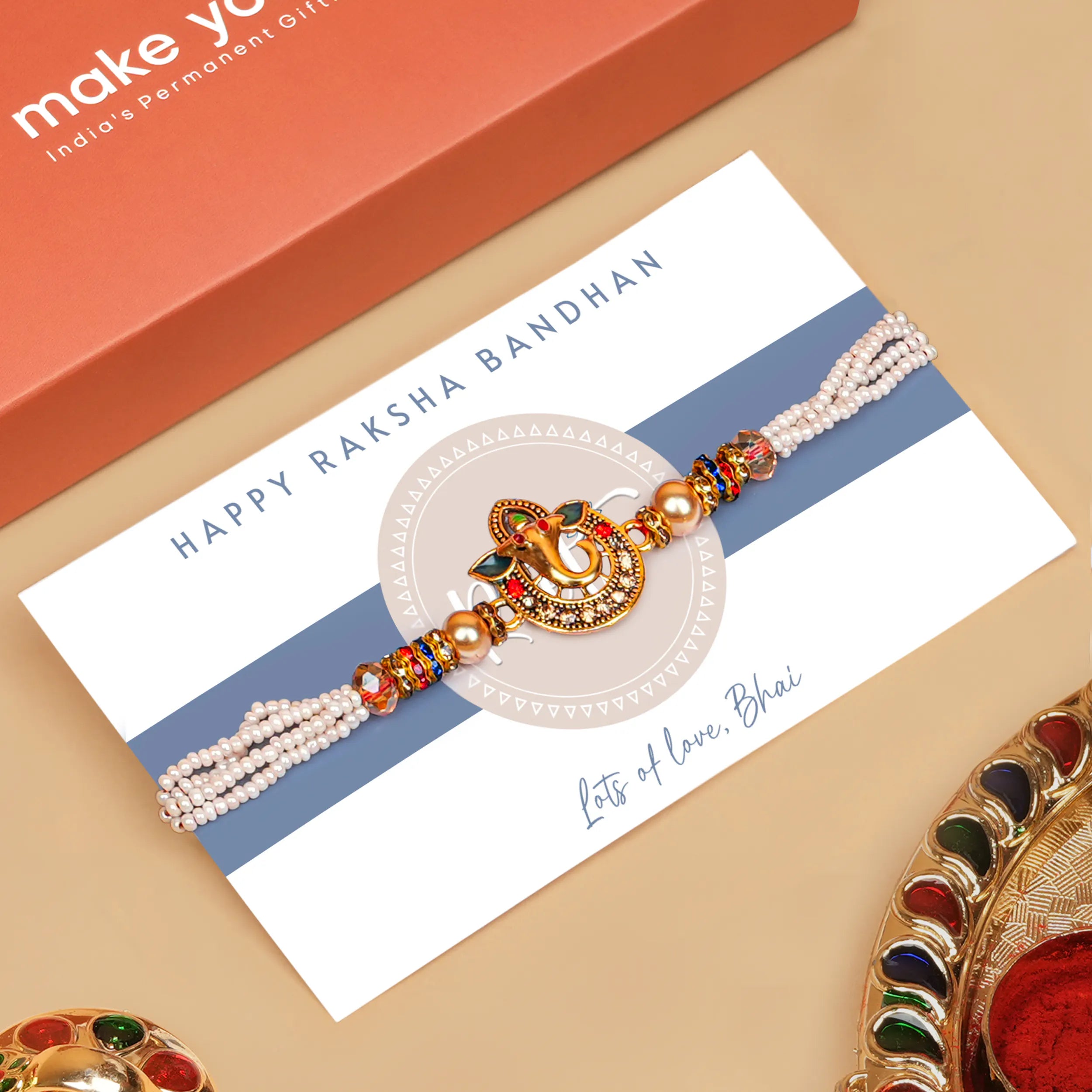 Handcrafted Sri Ganesh Pearl Bead Rakhi