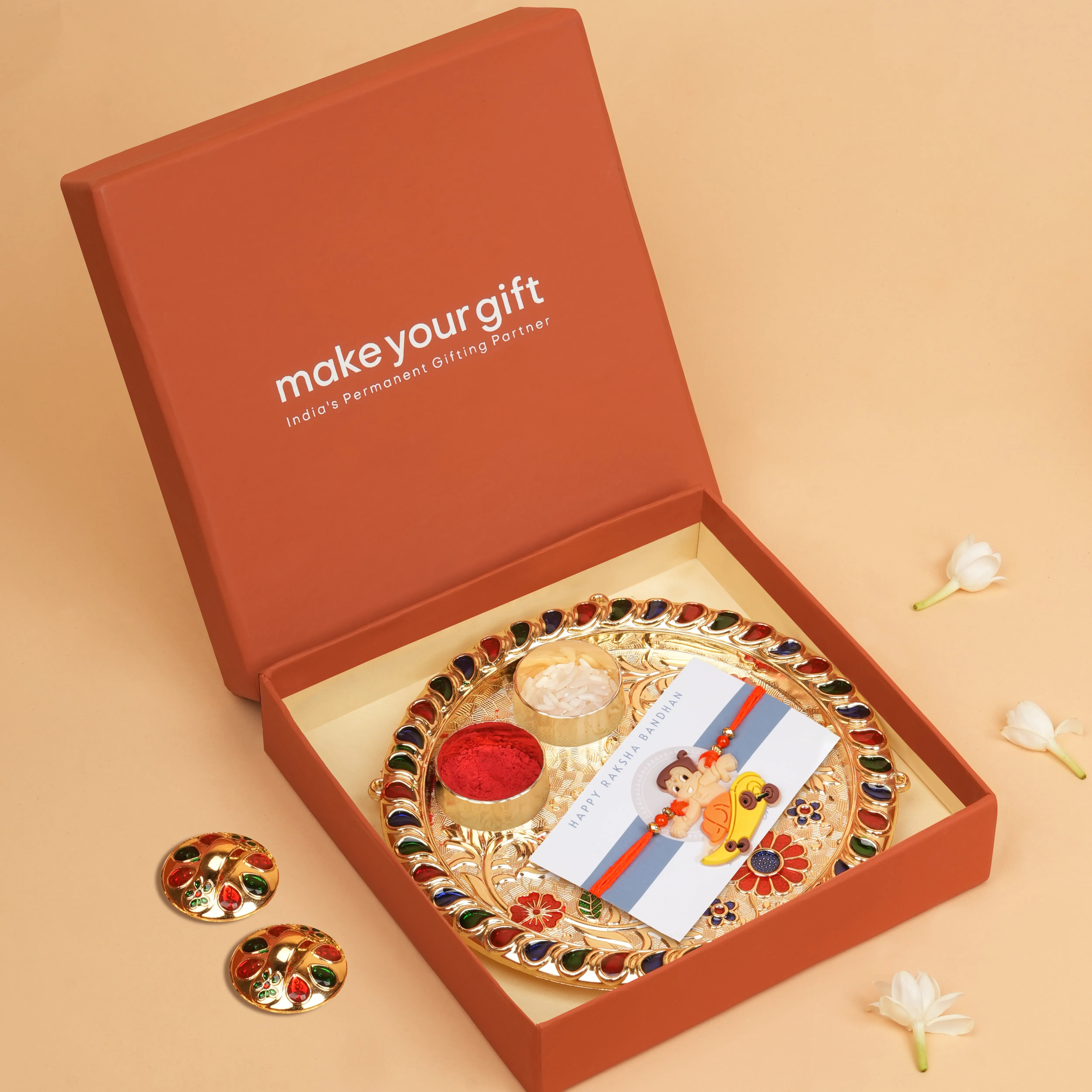 Handcrafted Chota Bheem Kids Rakhi With Roli Chawal Thali