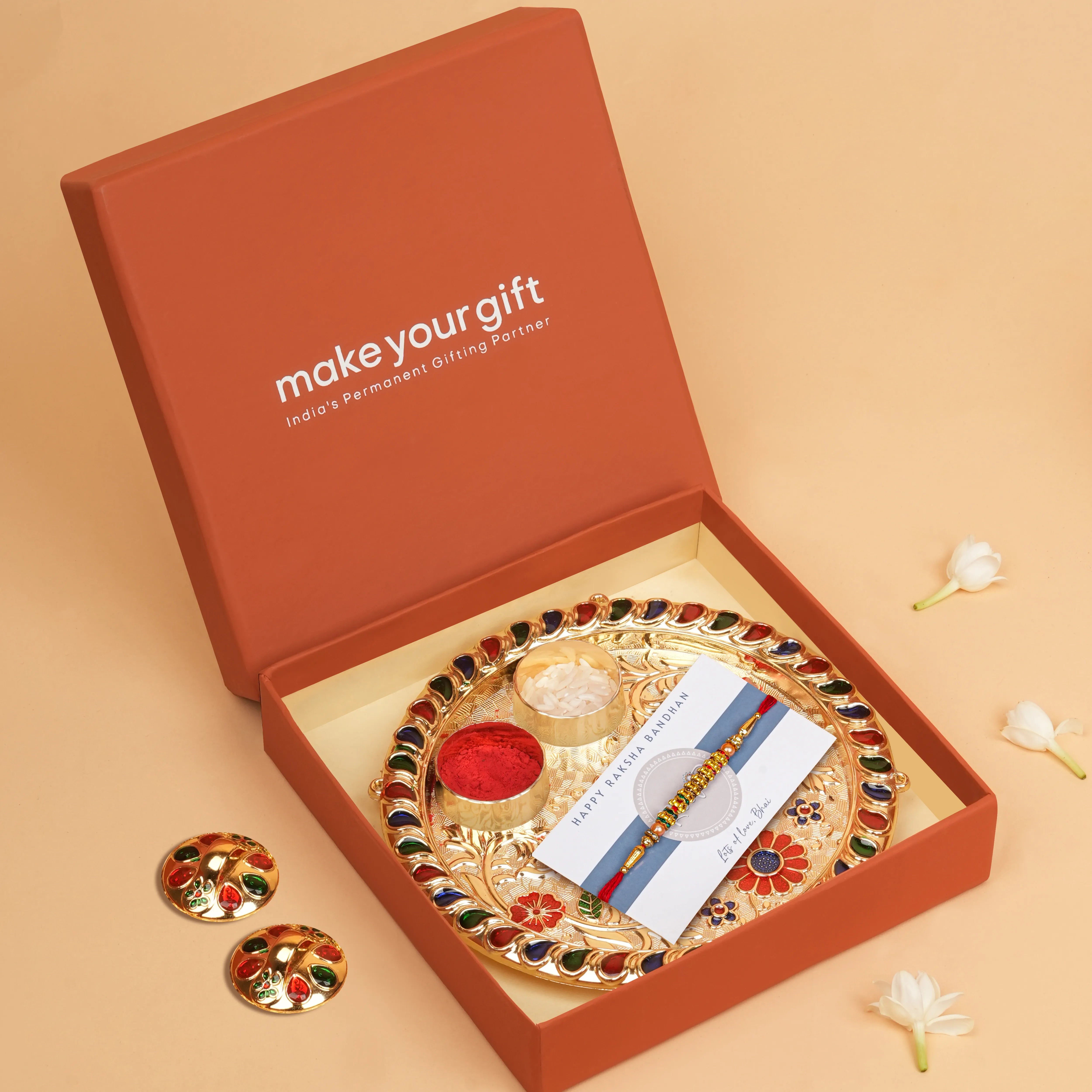 Handcrafted Raksha Kavach Ethnic Rakhi With Roli Chawal Thali