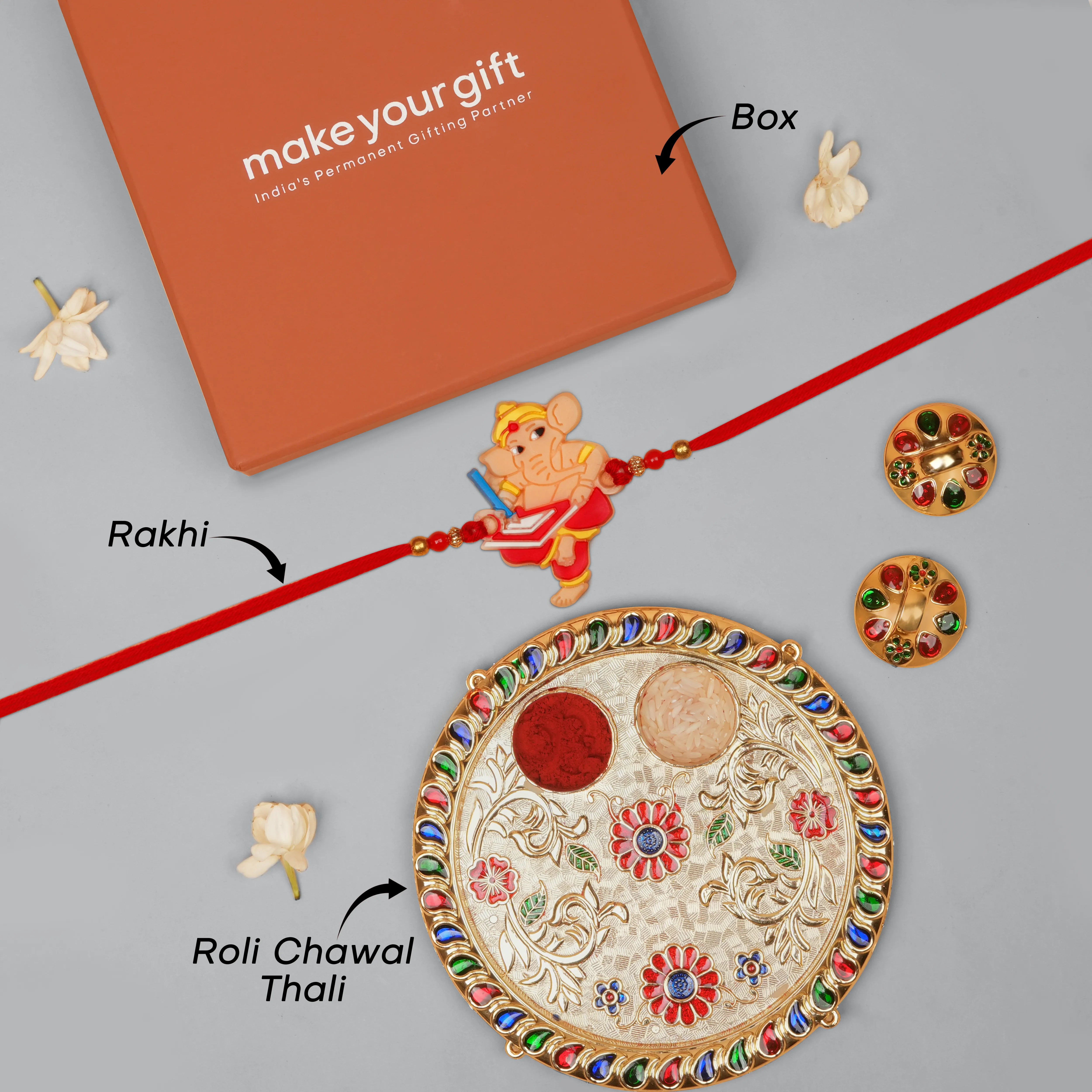 Handcrafted My Friend Ganesha Kids Rakhi With Roli Chawal Thali