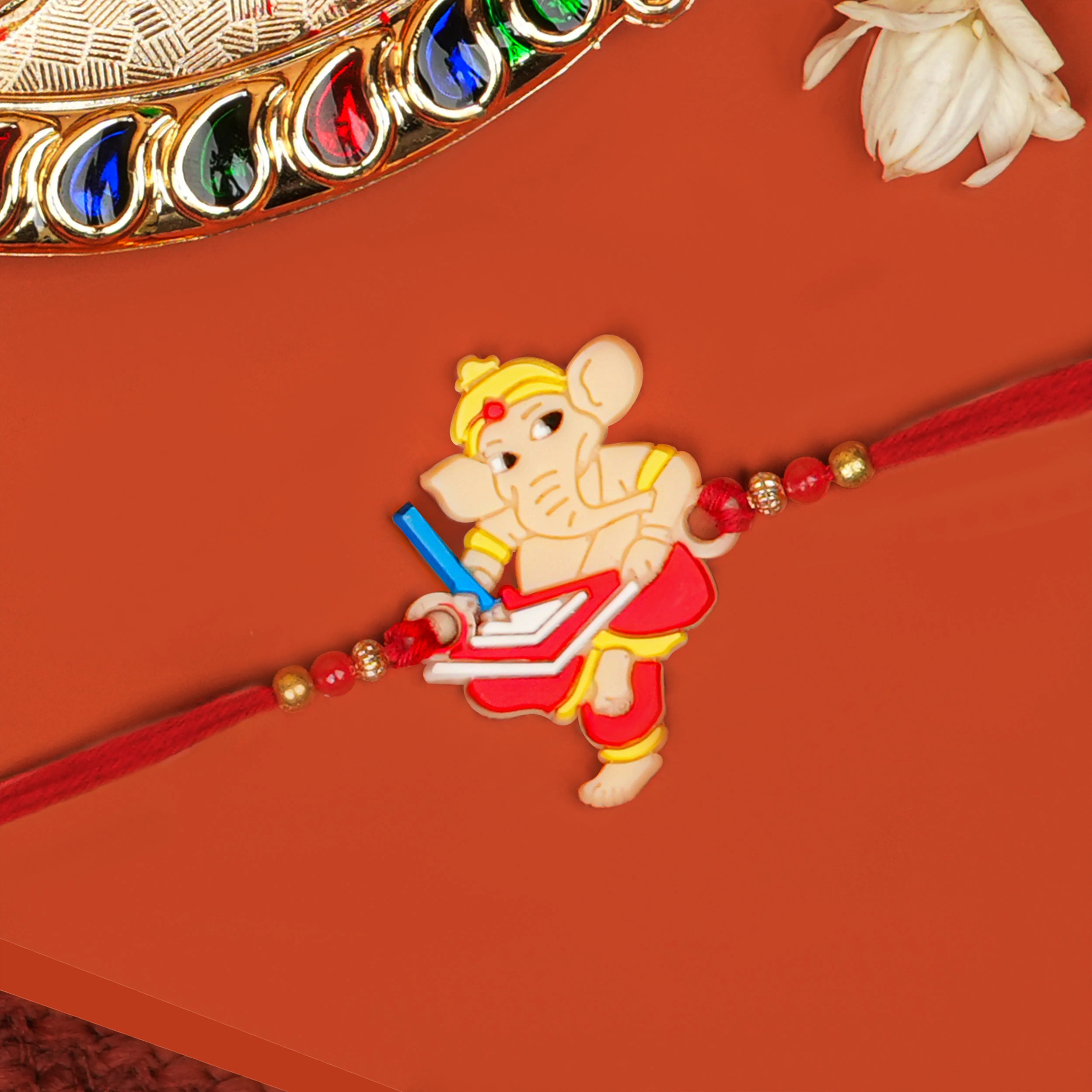 Handcrafted My Friend Ganesha Kids Rakhi With Roli Chawal Thali