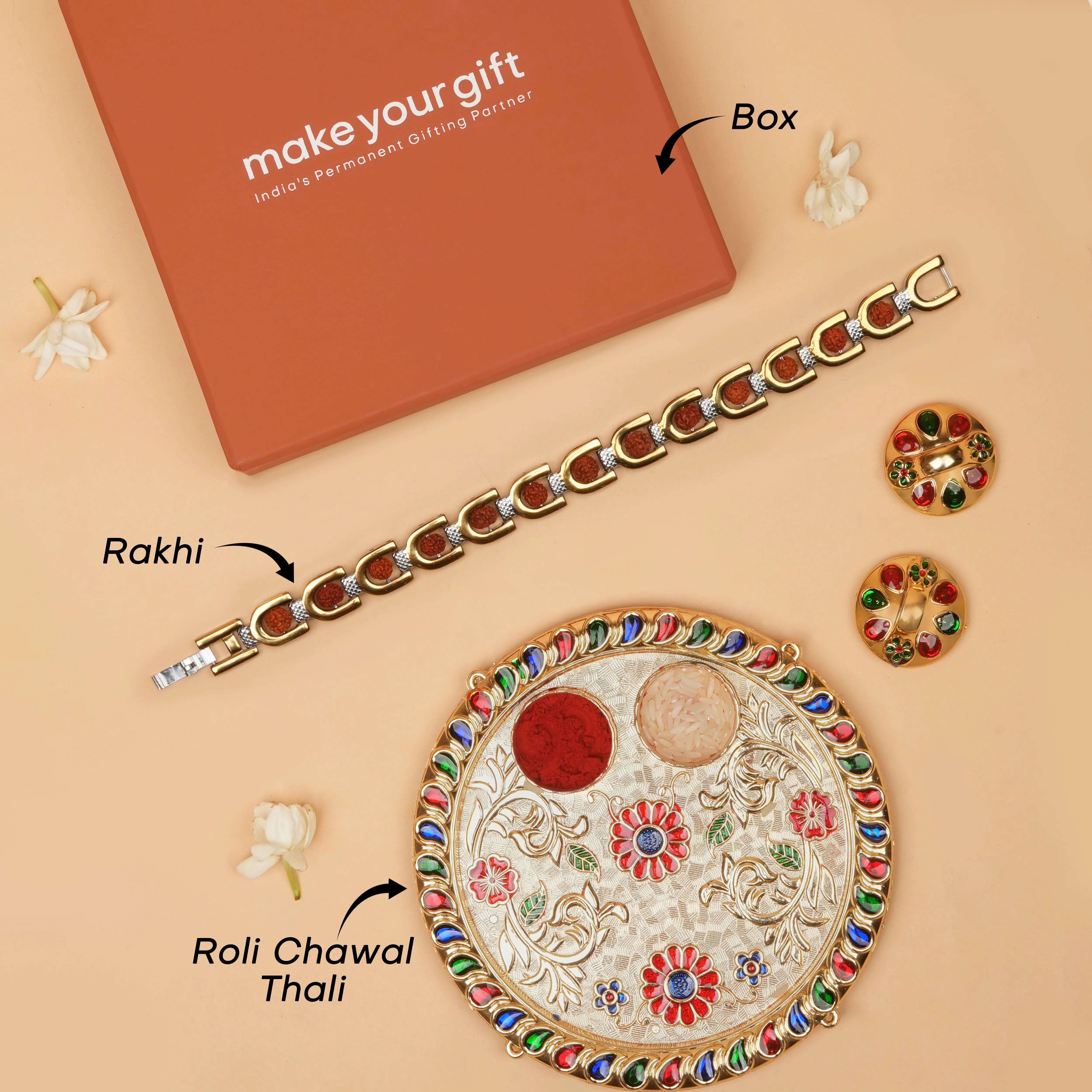 Royale Rudraksh Bracelet Style Rakhi With Roli Chawal Thali