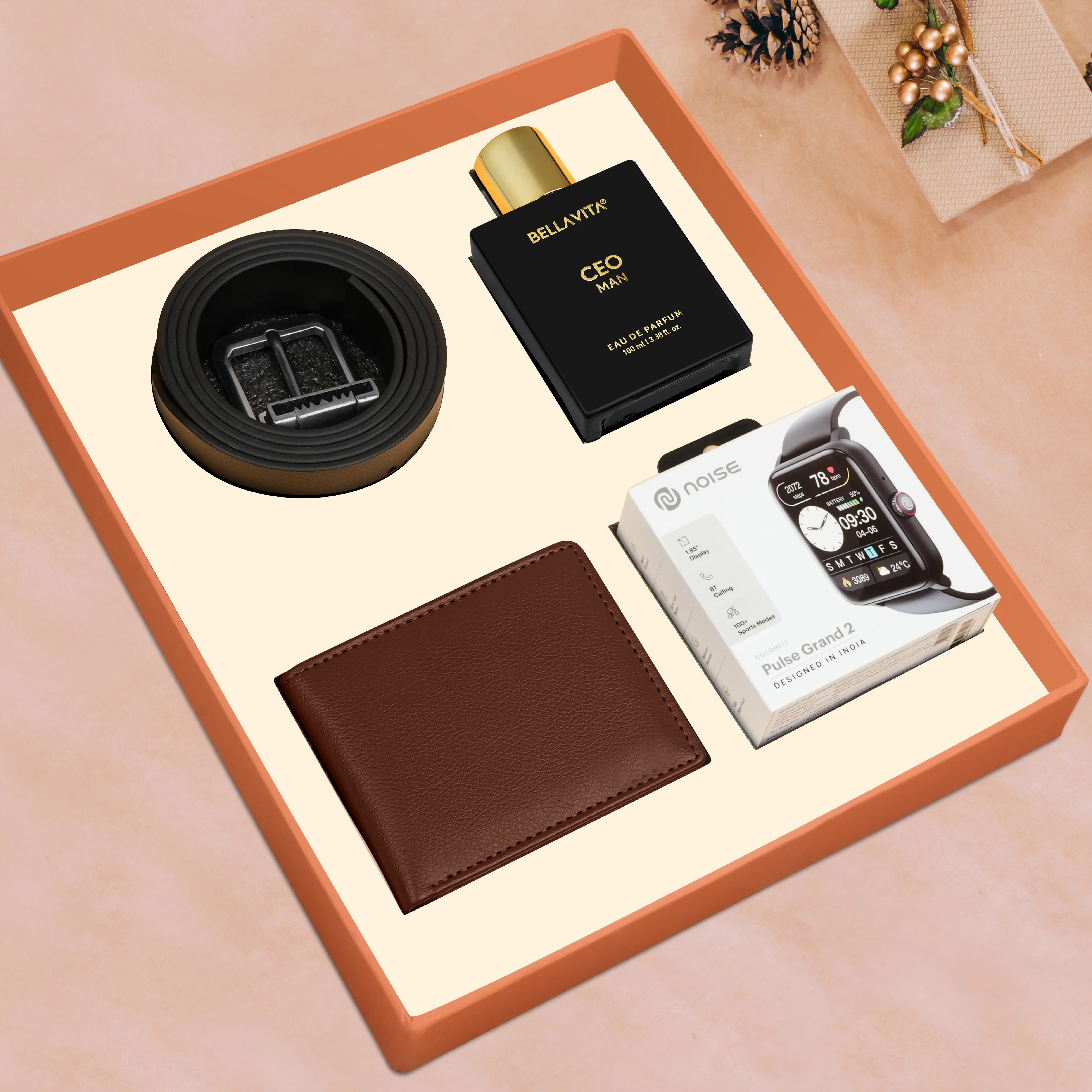 Wallet Belt Perfume And Smartwatch Gift Hamper
