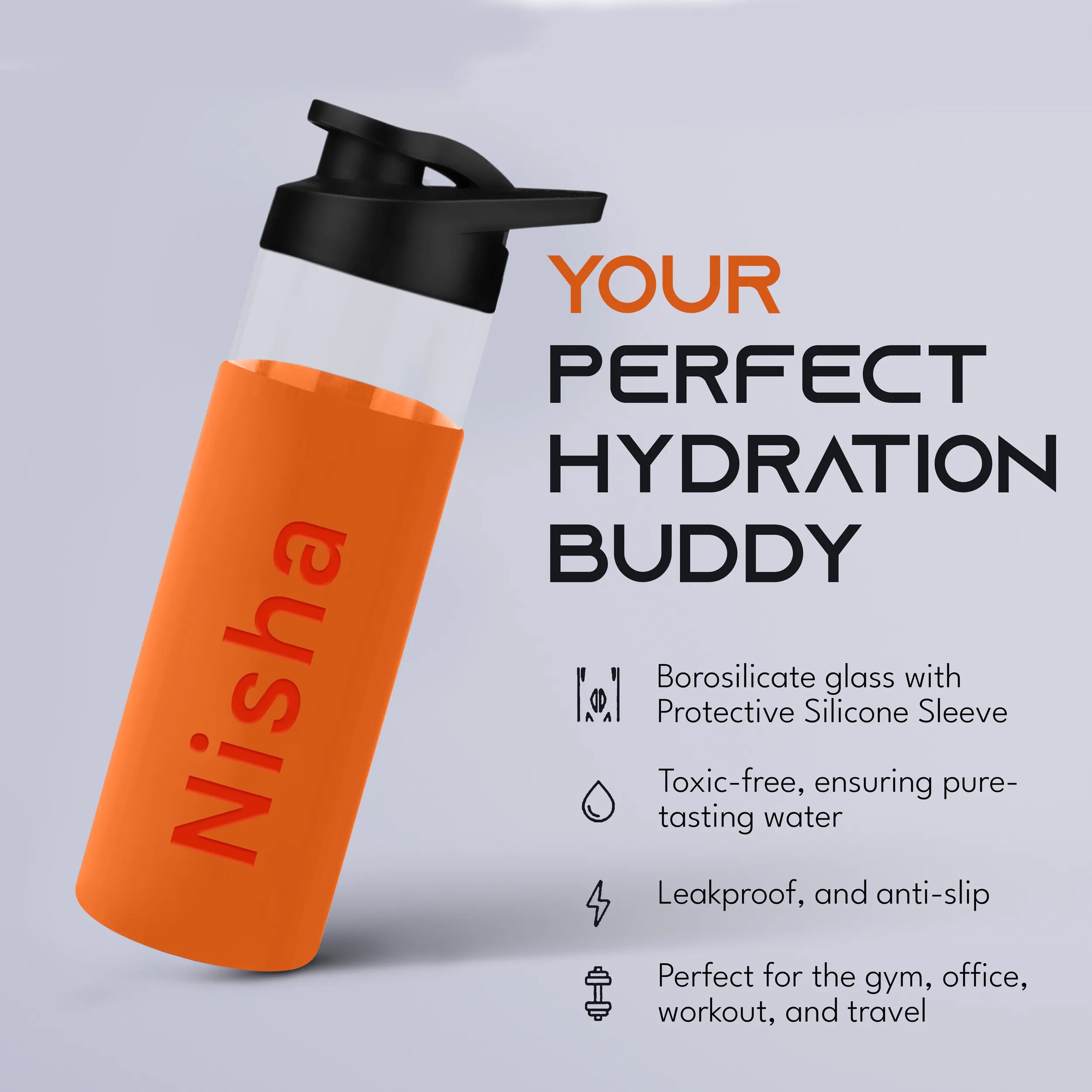 Personalized Pure Wrap Borosilicate Sipper Bottle - 550ML