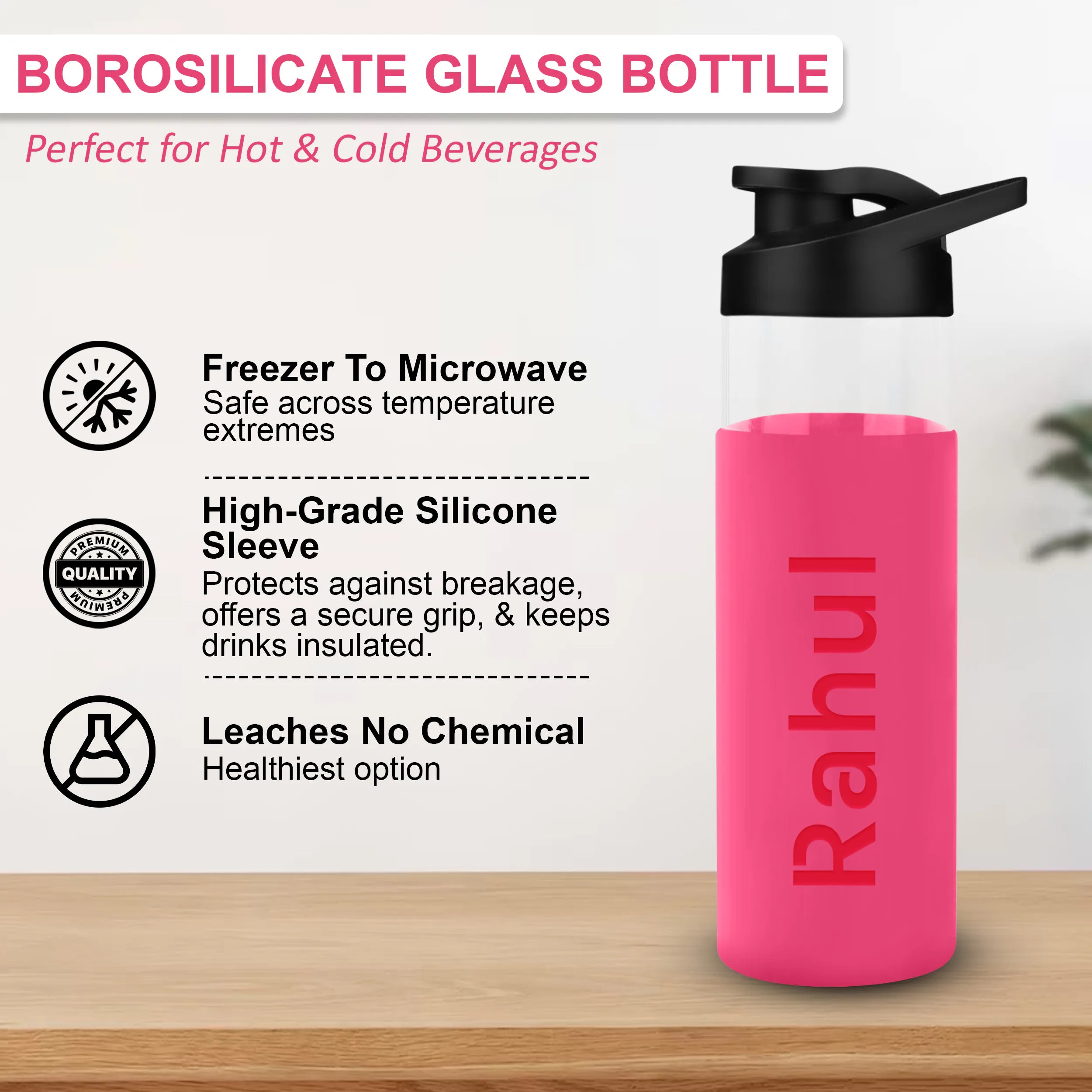 Personalized Pure Wrap Borosilicate Sipper Bottle - 550ML