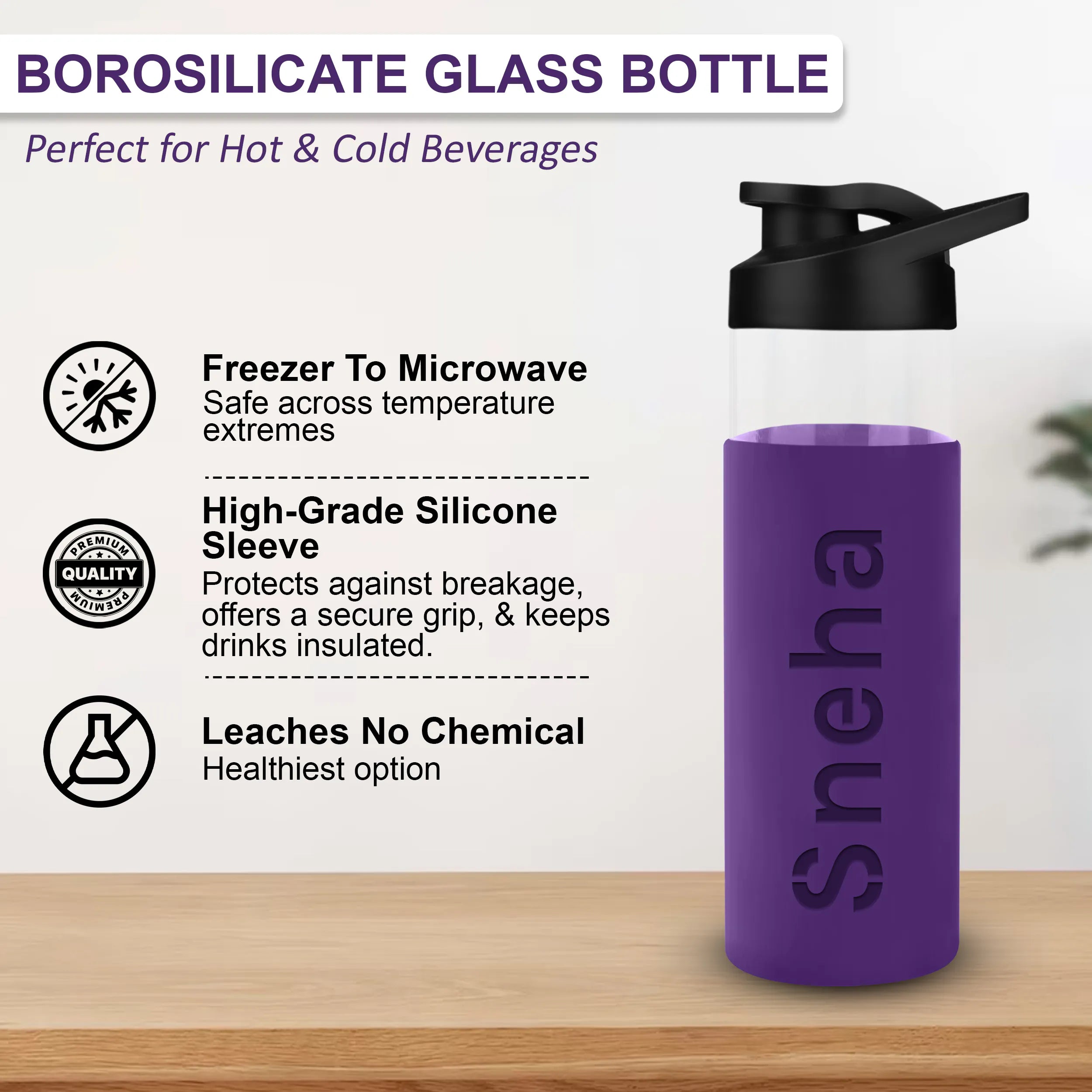Personalized Pure Wrap Borosilicate Sipper Bottle - 550ML