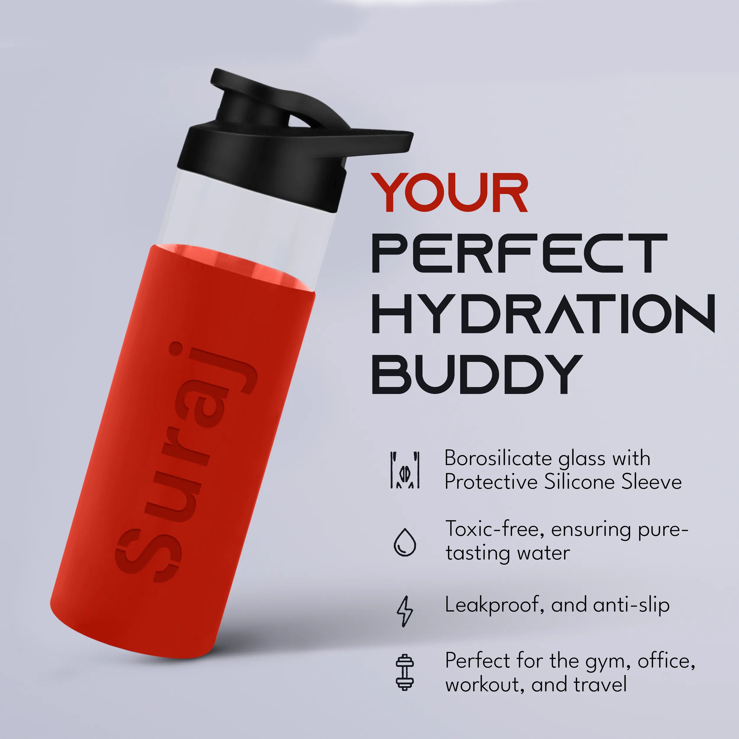 Personalized Pure Wrap Borosilicate Sipper Bottle - 550ML