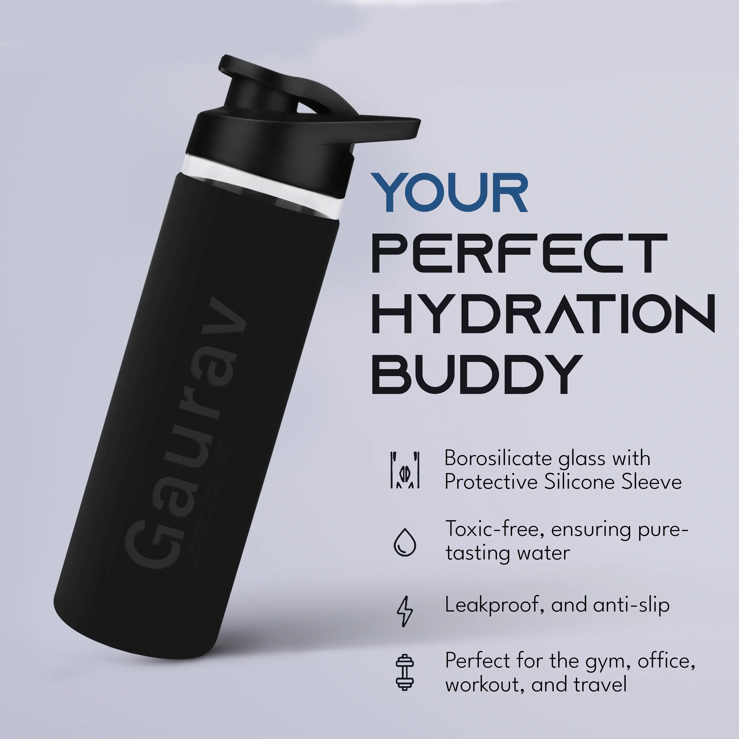 Personalized Pure Wrap Borosilicate Sipper Bottle - 750ML