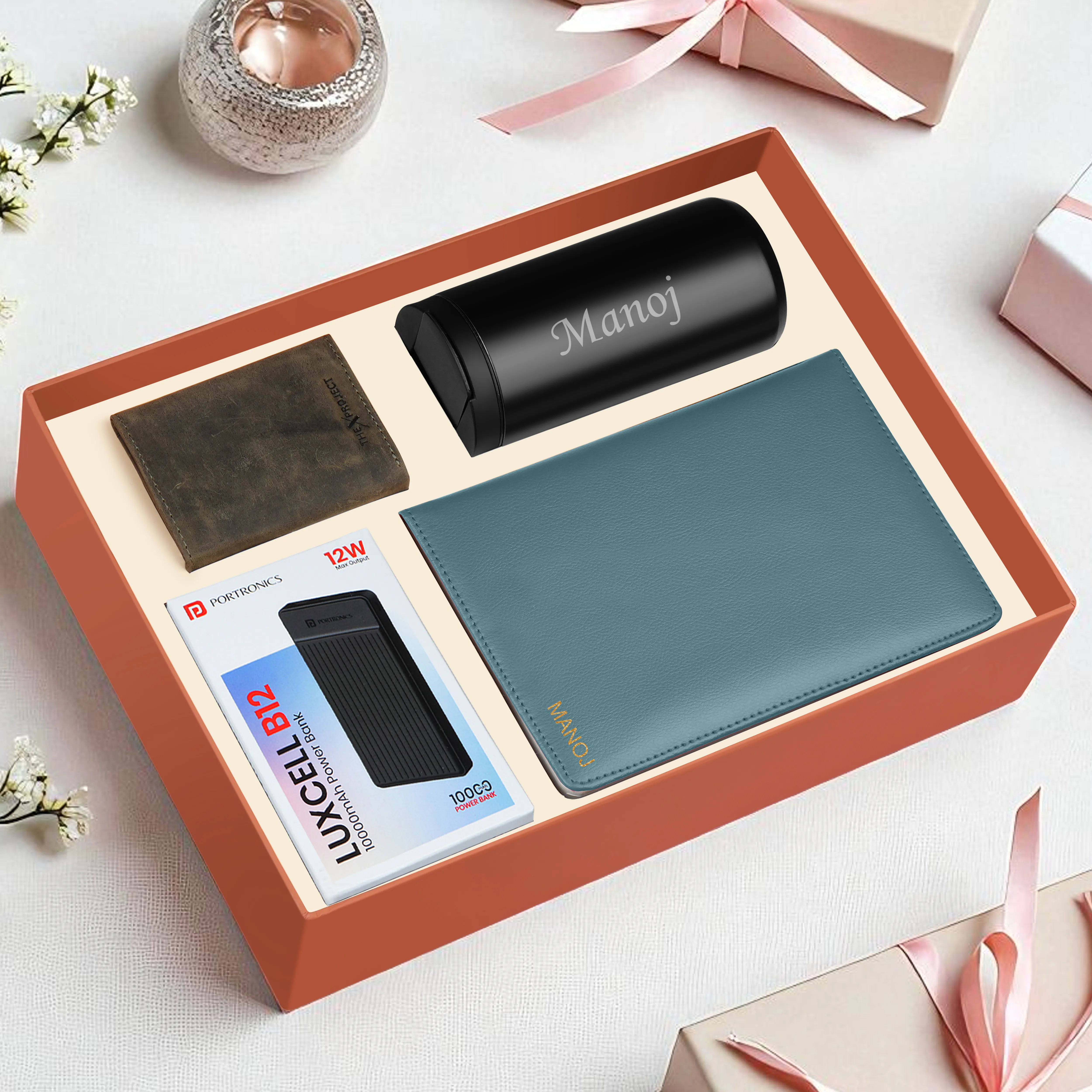Diary Tumbler Cardholder And Power Bank Gift Hamper For Him