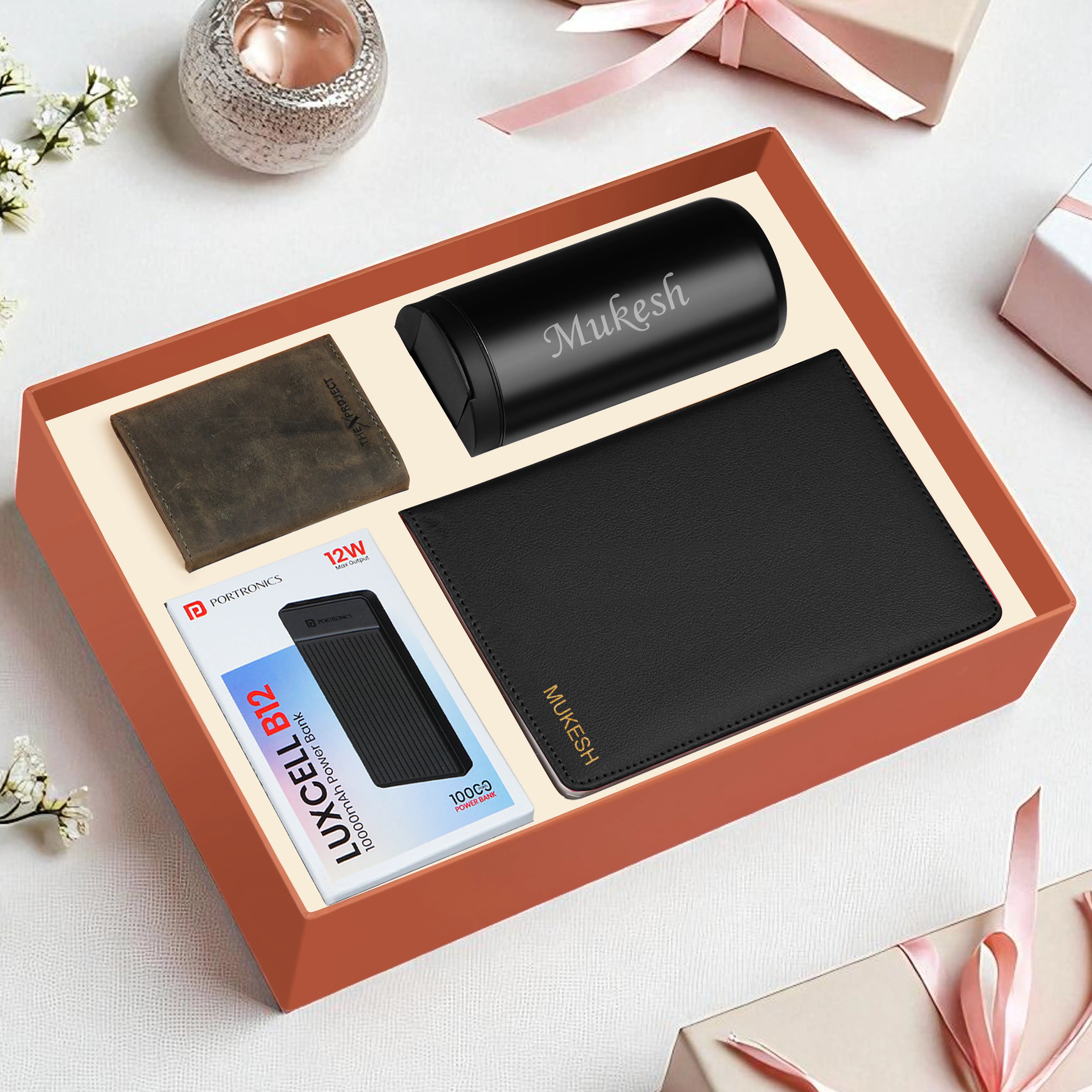 Diary Tumbler Cardholder And Power Bank Gift Hamper For Him