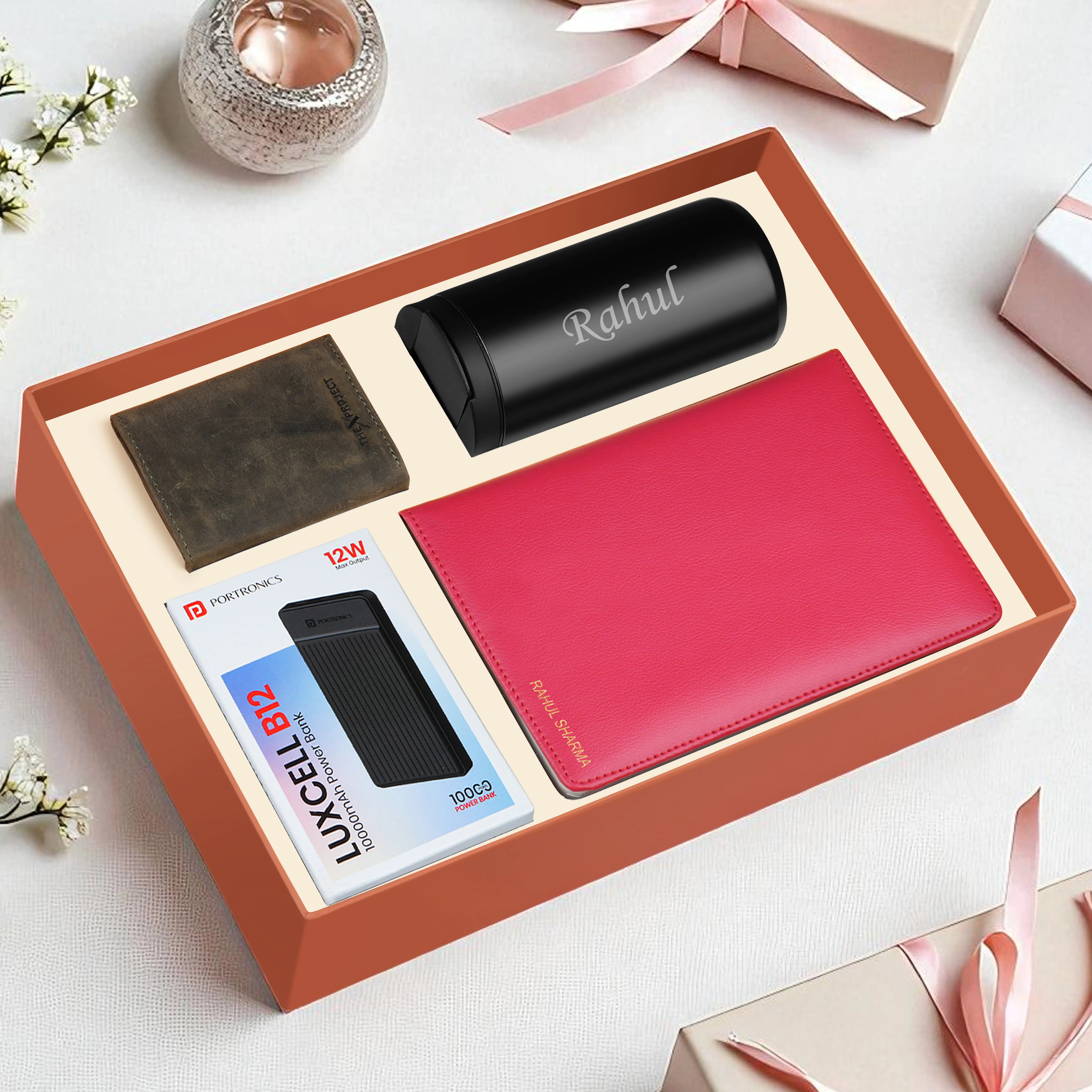 Diary Tumbler Cardholder And Power Bank Gift Hamper For Him