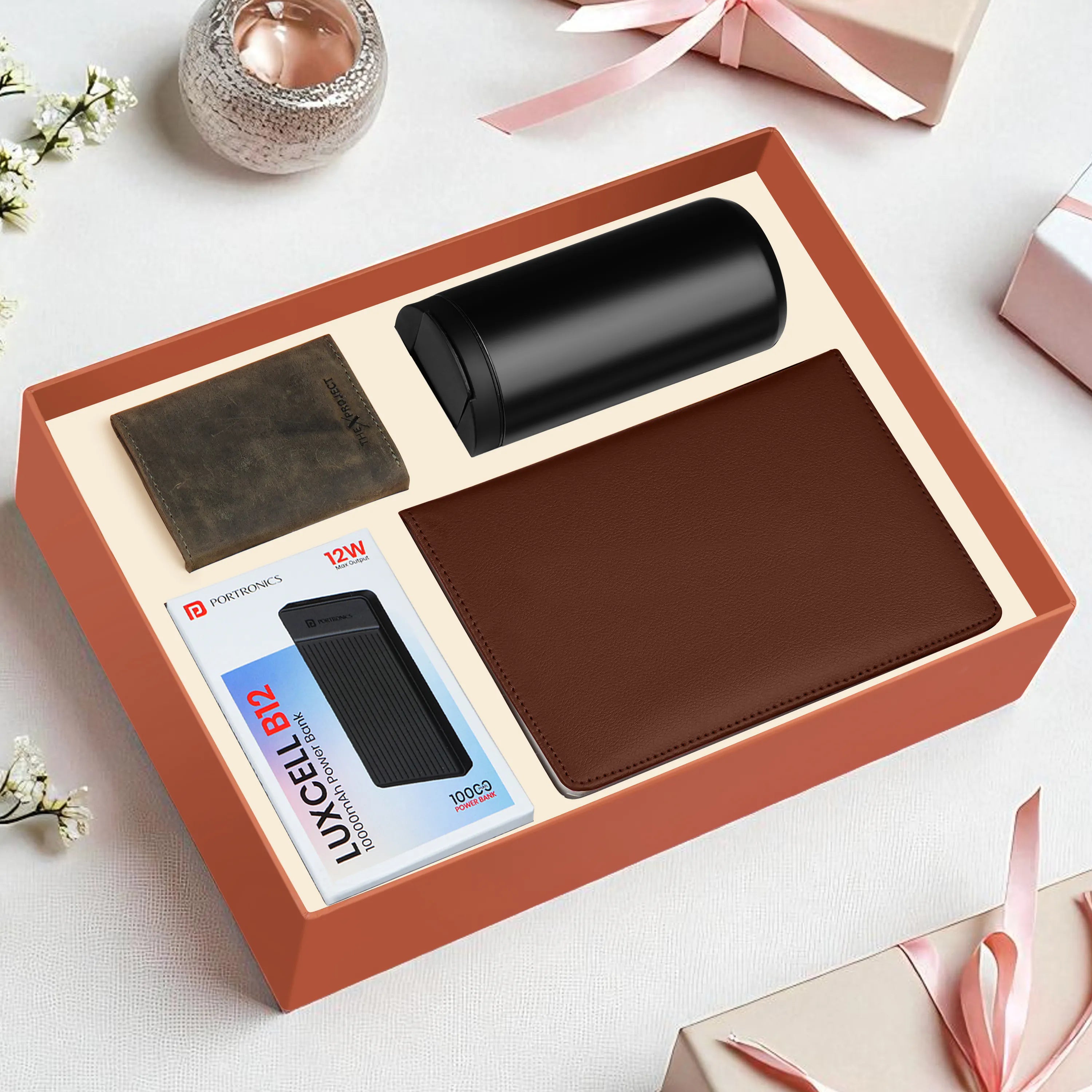 Diary Tumbler Cardholder And Power Bank Gift Hamper For Him