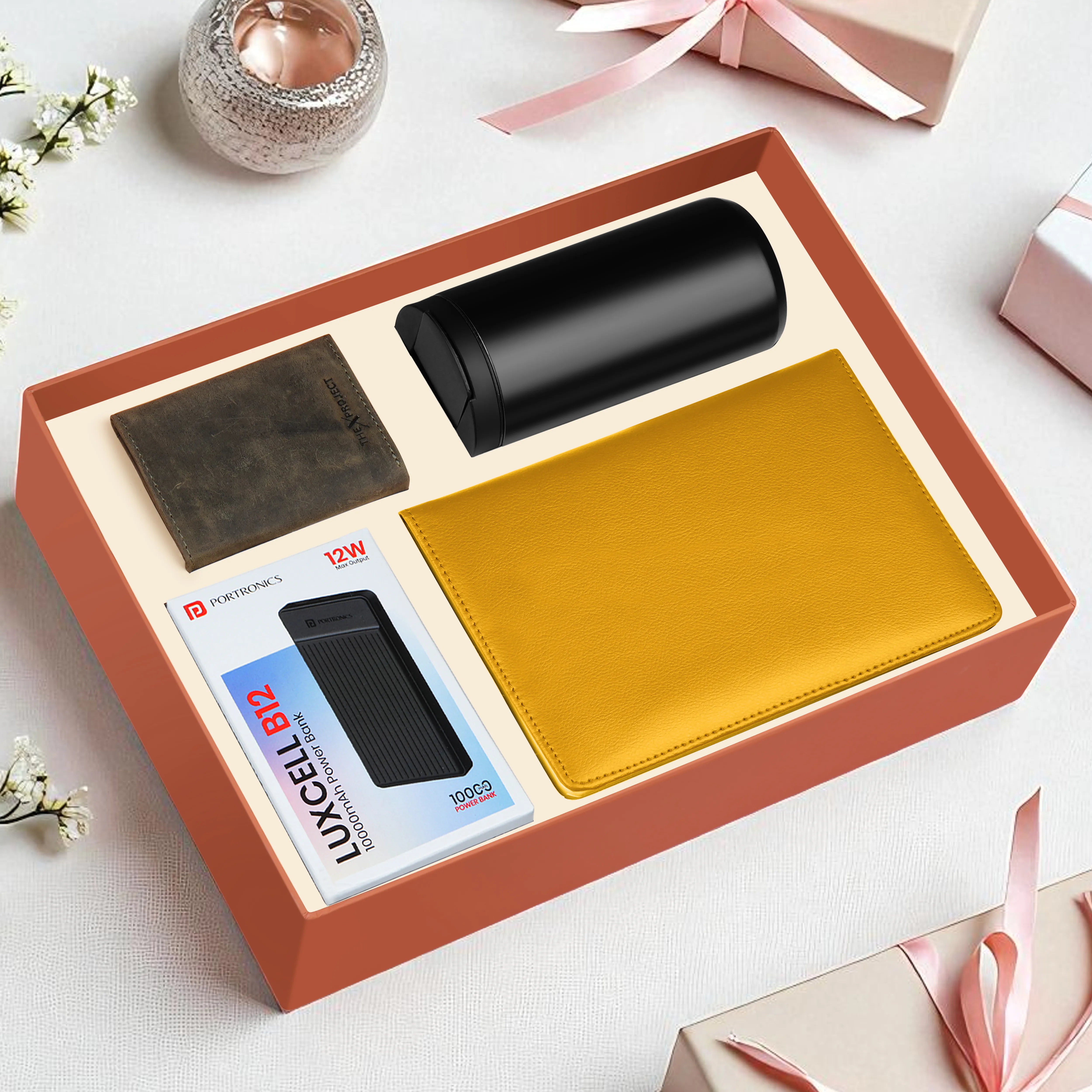 Diary Tumbler Cardholder And Power Bank Gift Hamper For Him