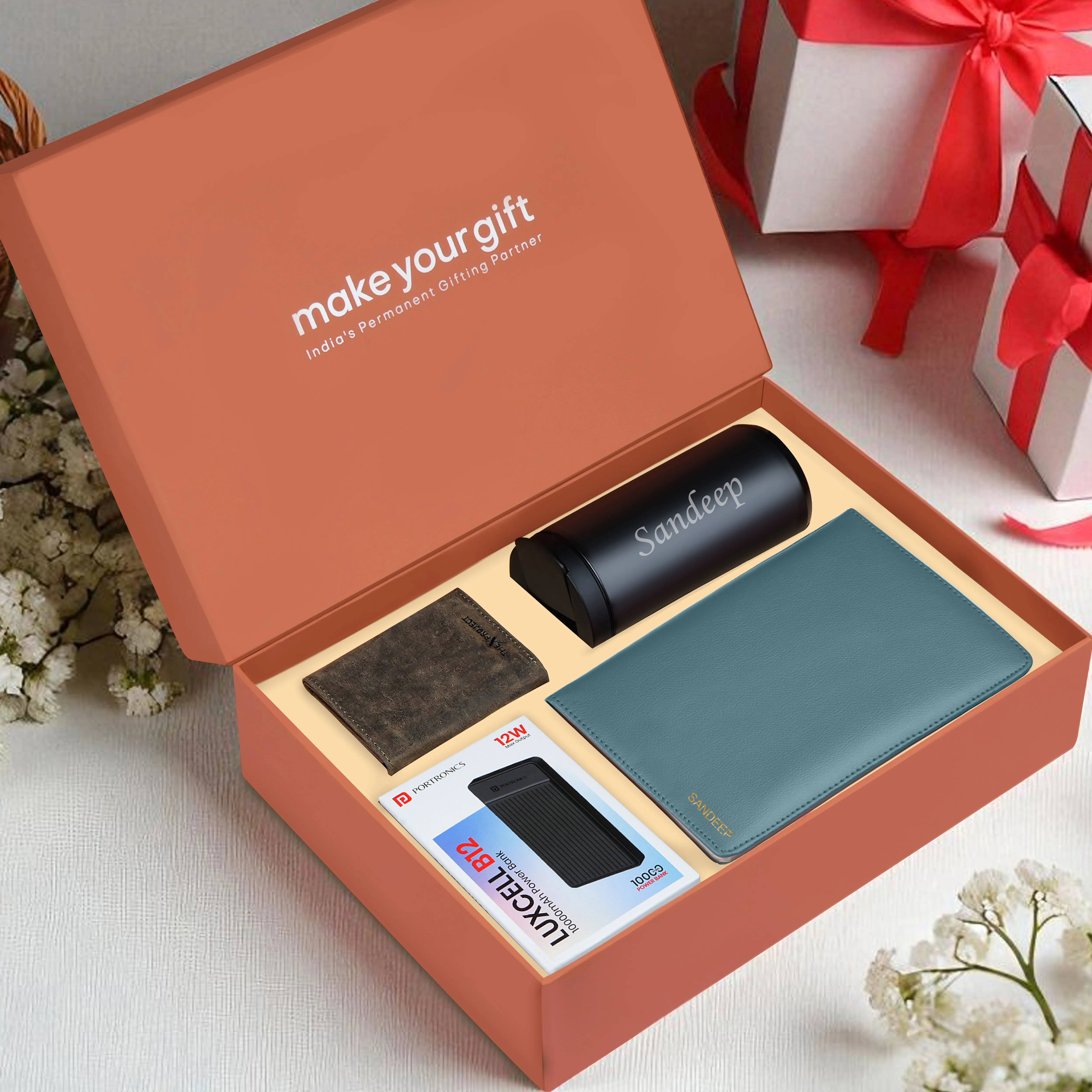 Diary Tumbler Cardholder And Power Bank Gift Hamper For Him