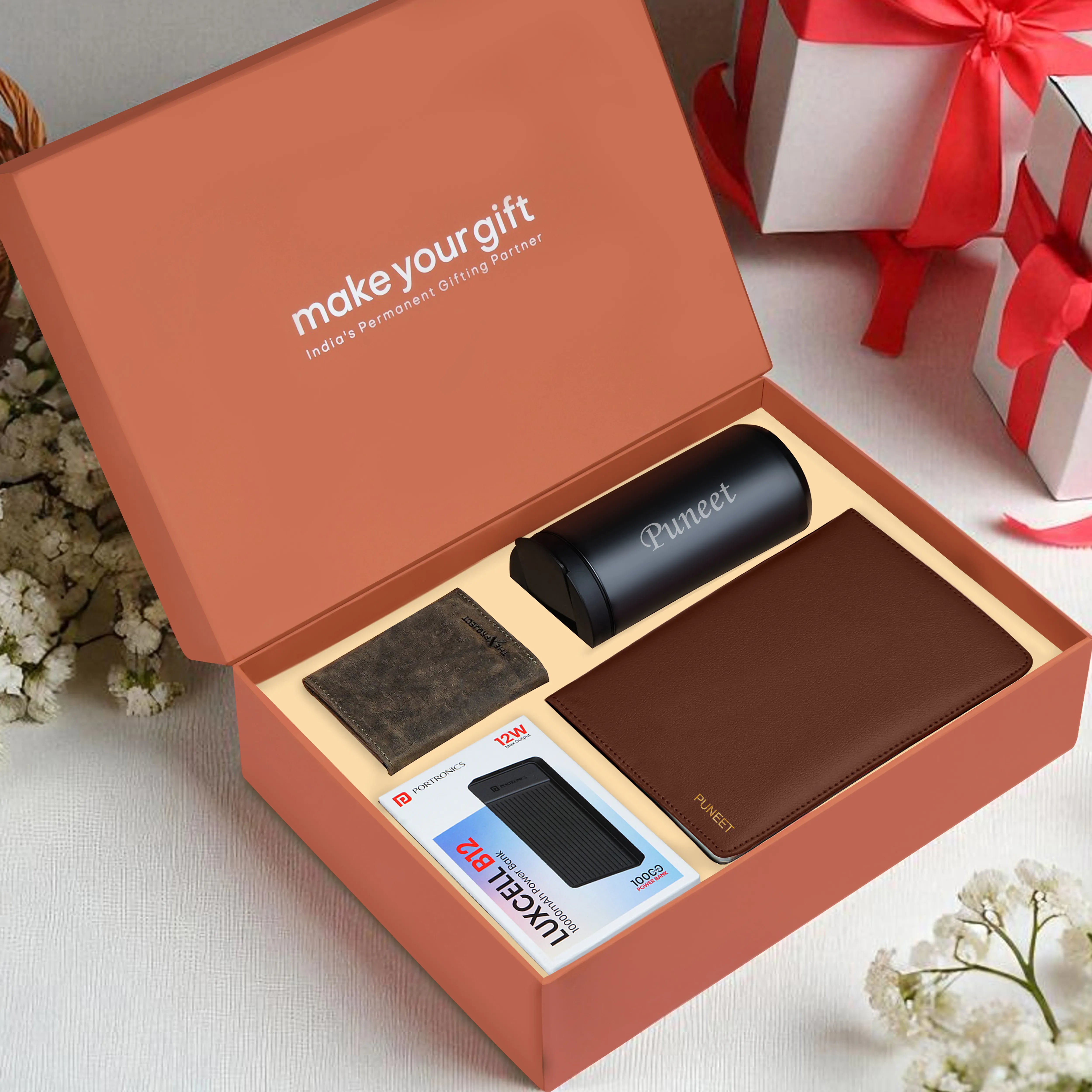 Diary Tumbler Cardholder And Power Bank Gift Hamper For Him