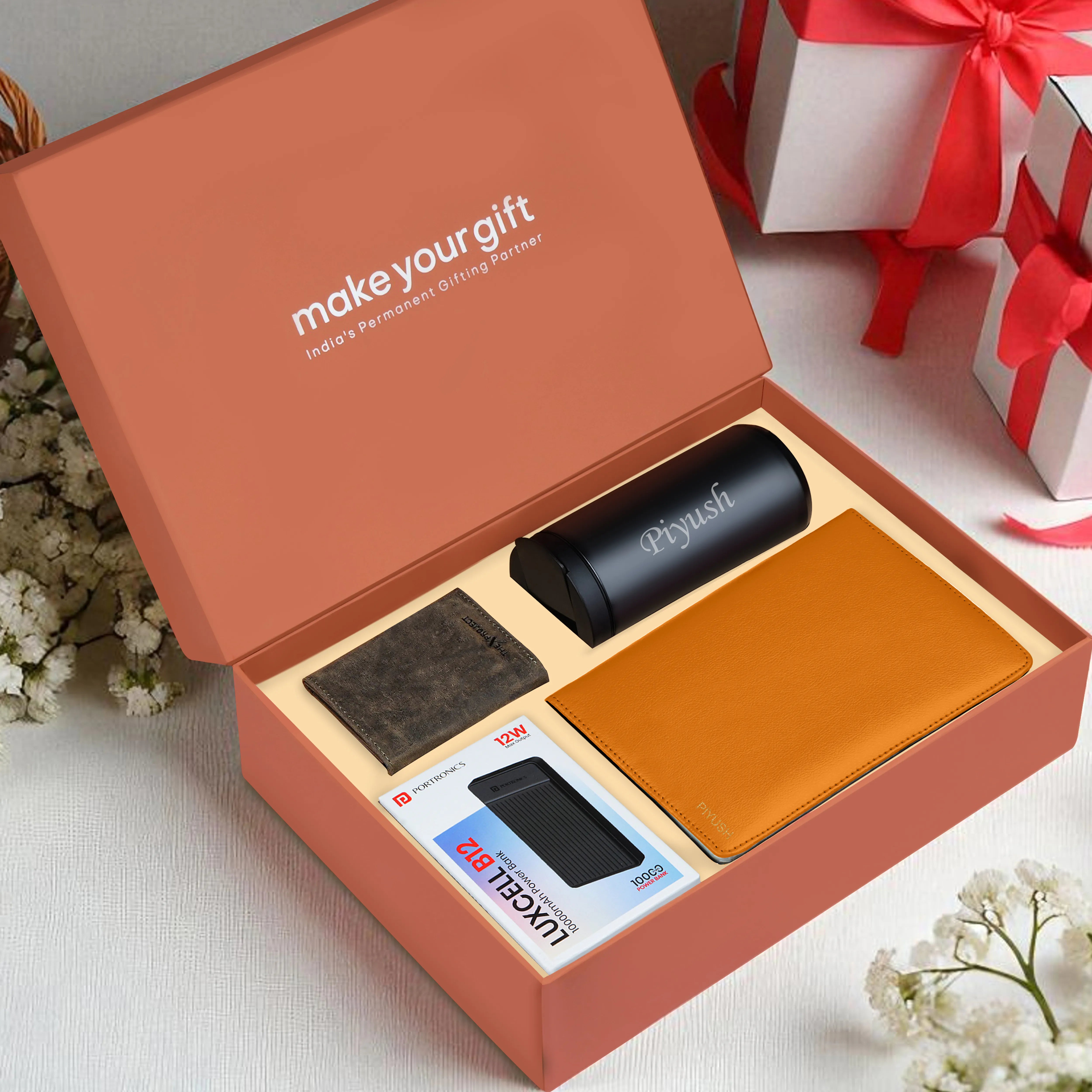 Diary Tumbler Cardholder And Power Bank Gift Hamper For Him