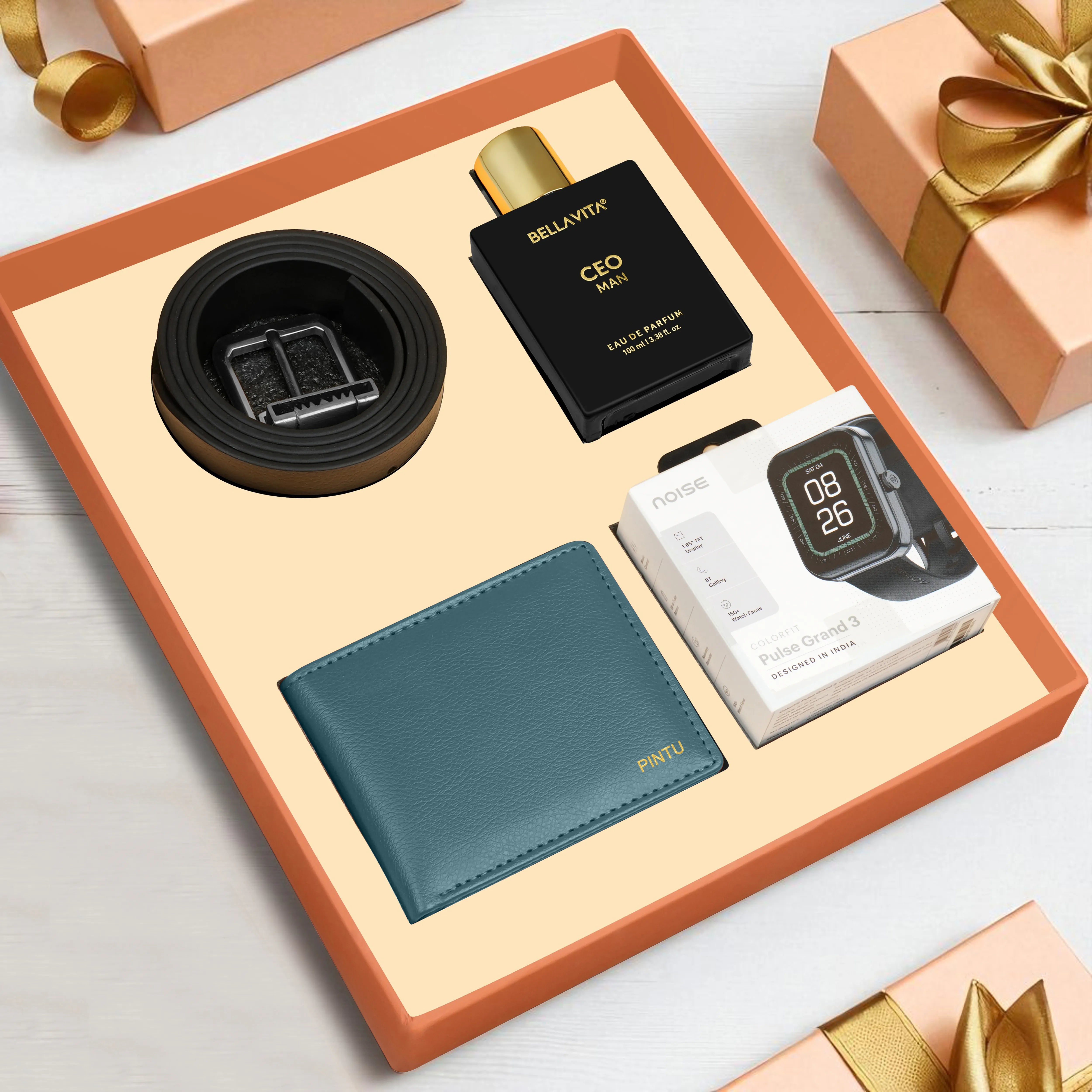 Wallet Belt Perfume And Smartwatch Gift Hamper