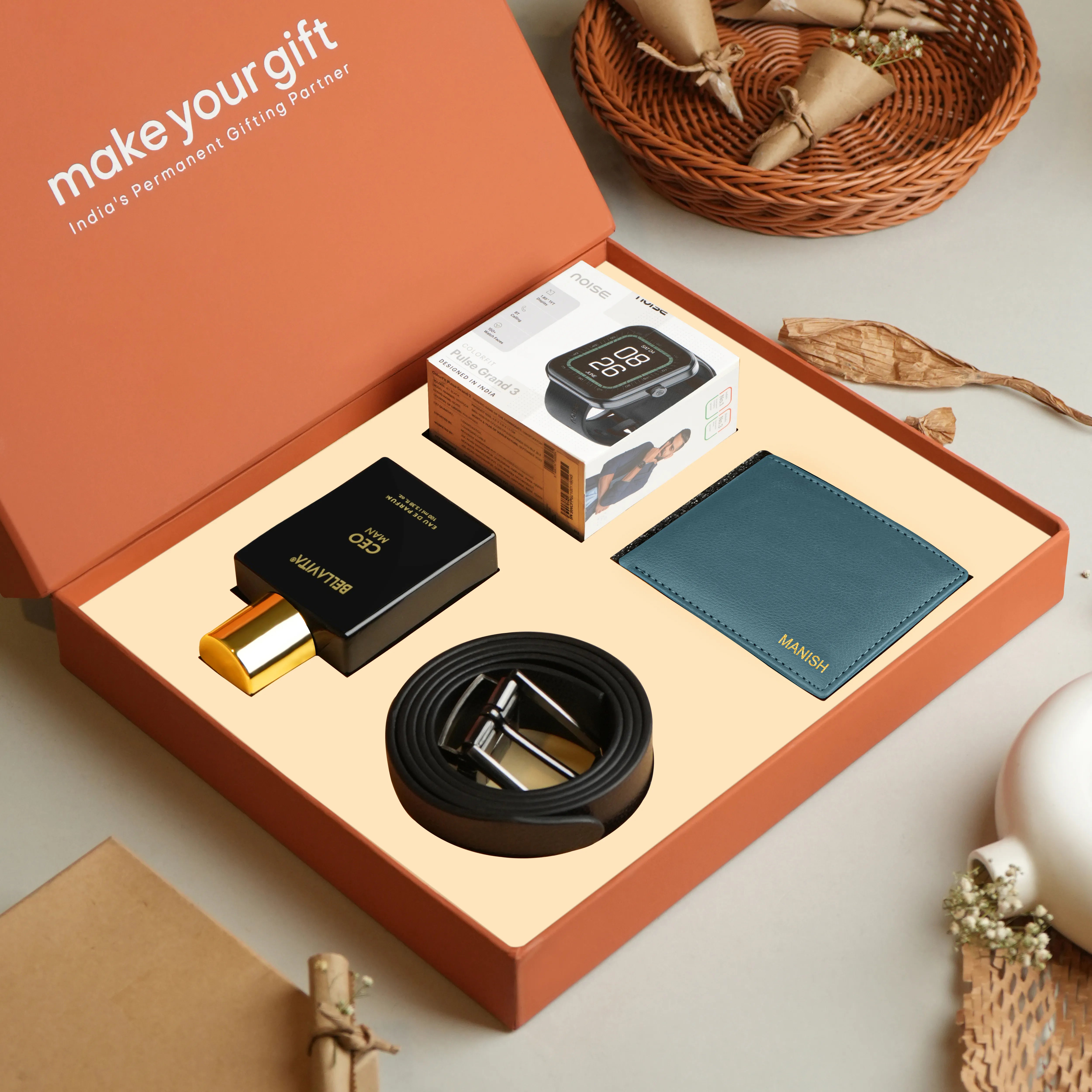 Wallet Belt Perfume And Smartwatch Gift Hamper