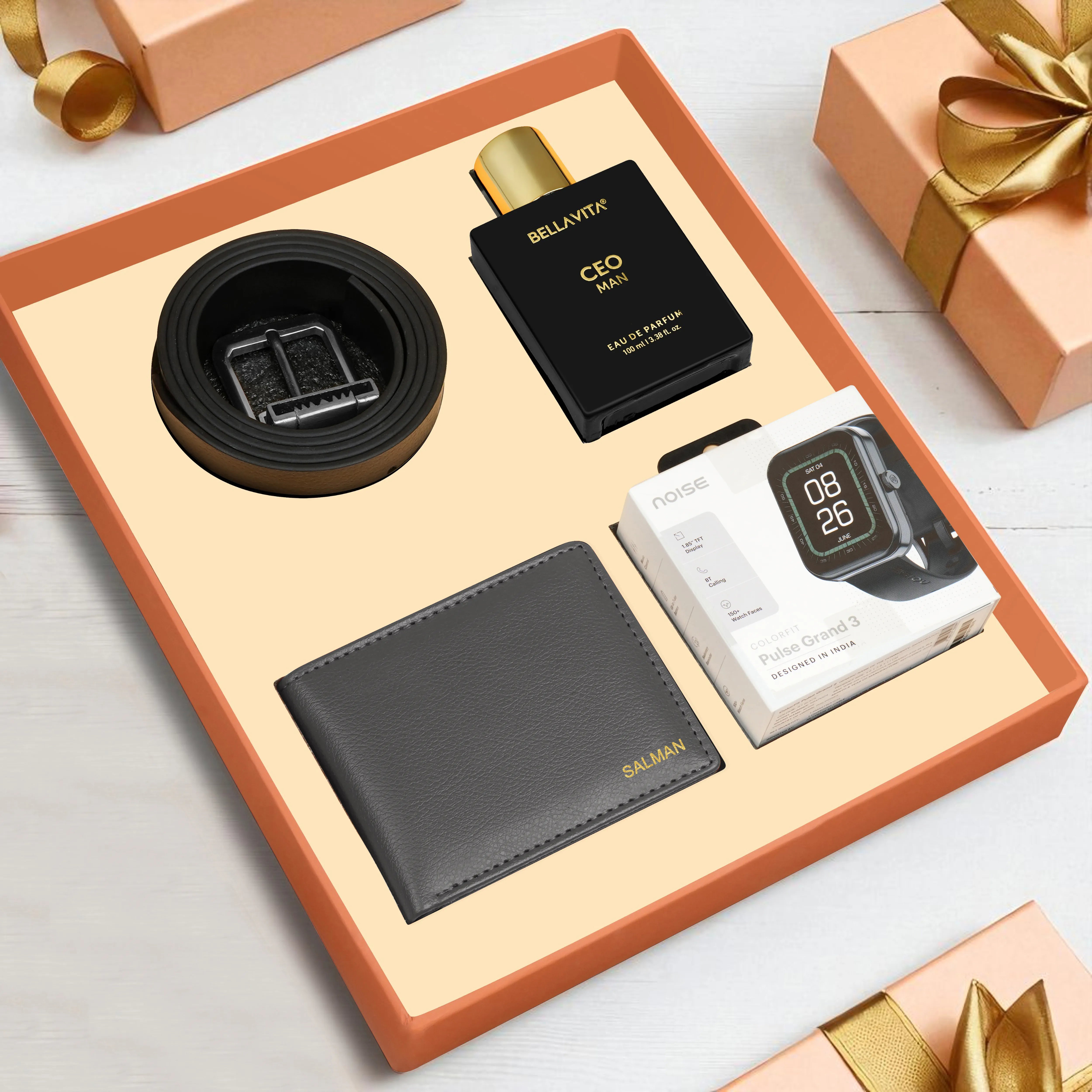 Wallet Belt Perfume And Smartwatch Gift Hamper