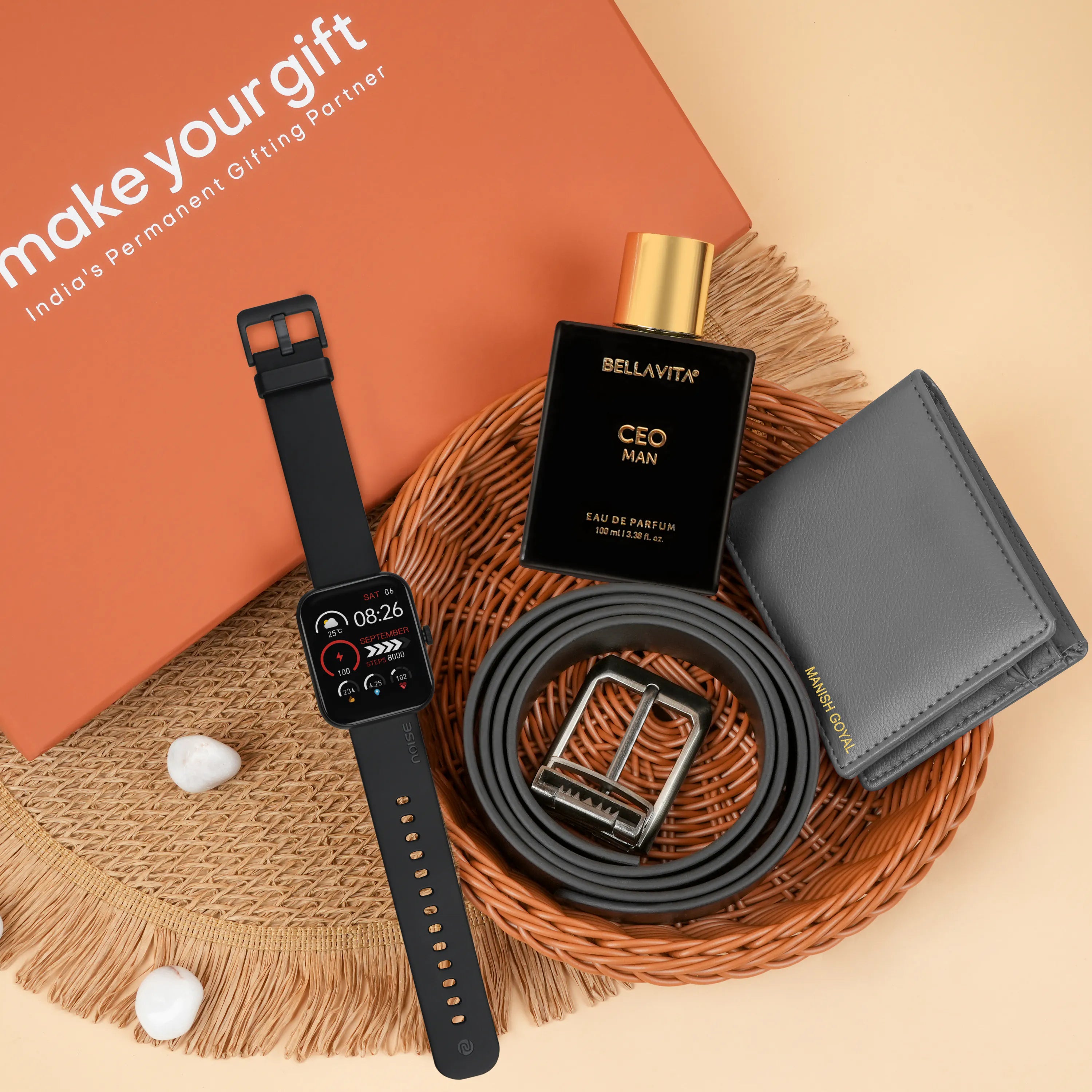 Wallet Belt Perfume And Smartwatch Gift Hamper