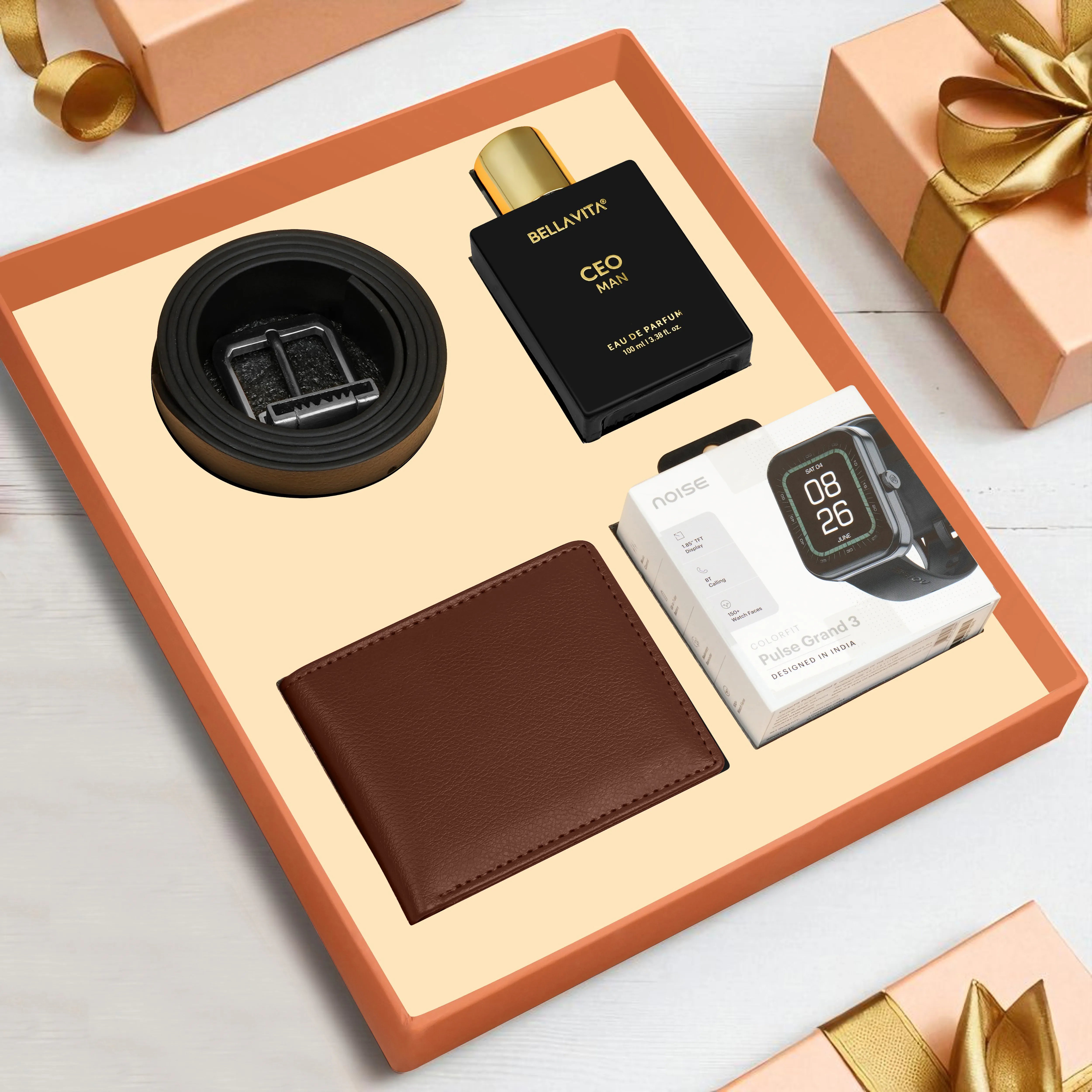 Wallet Belt Perfume And Smartwatch Gift Hamper