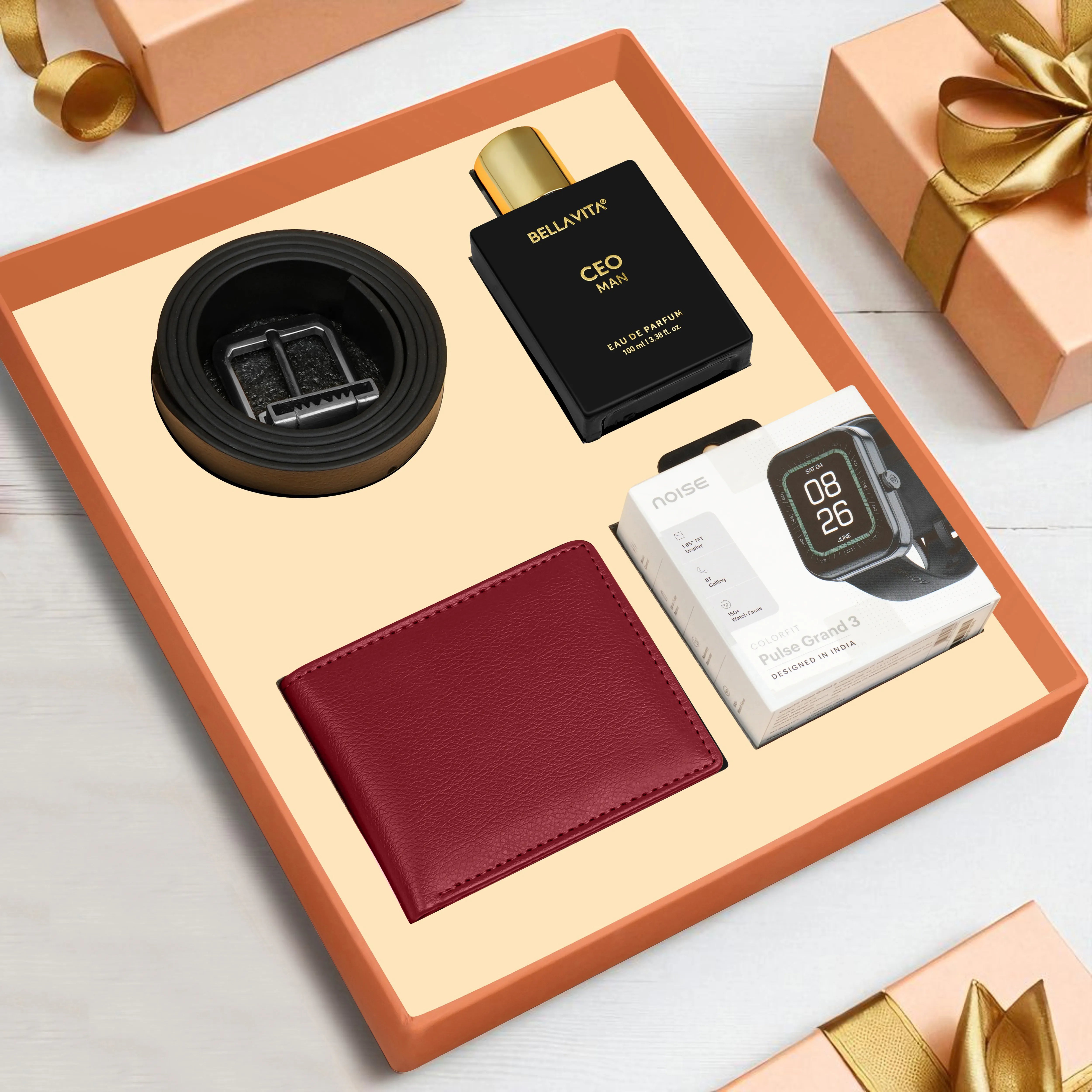 Wallet Belt Perfume And Smartwatch Gift Hamper