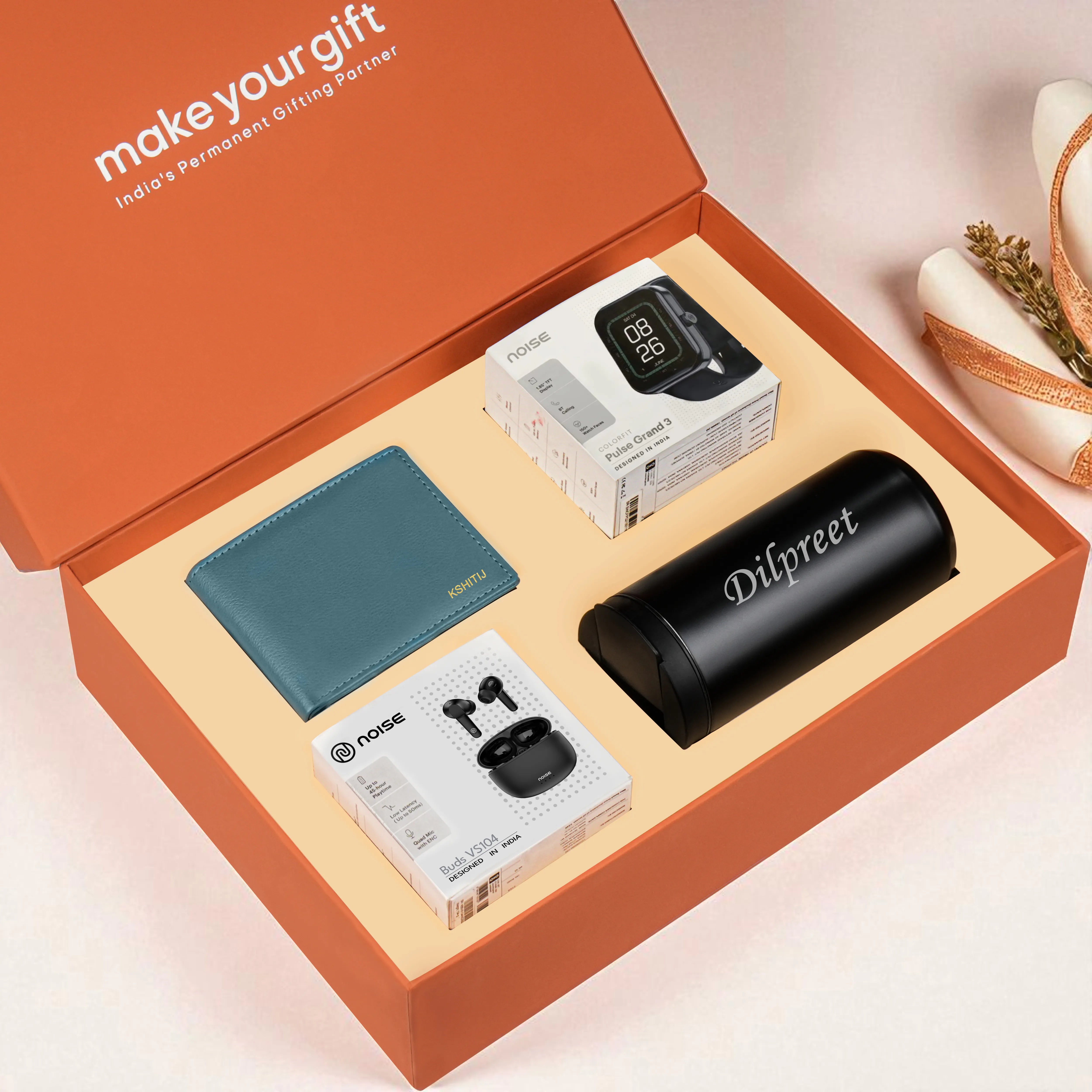 Wallet Smart Watch Earbuds & Tumbler Gift Hamper