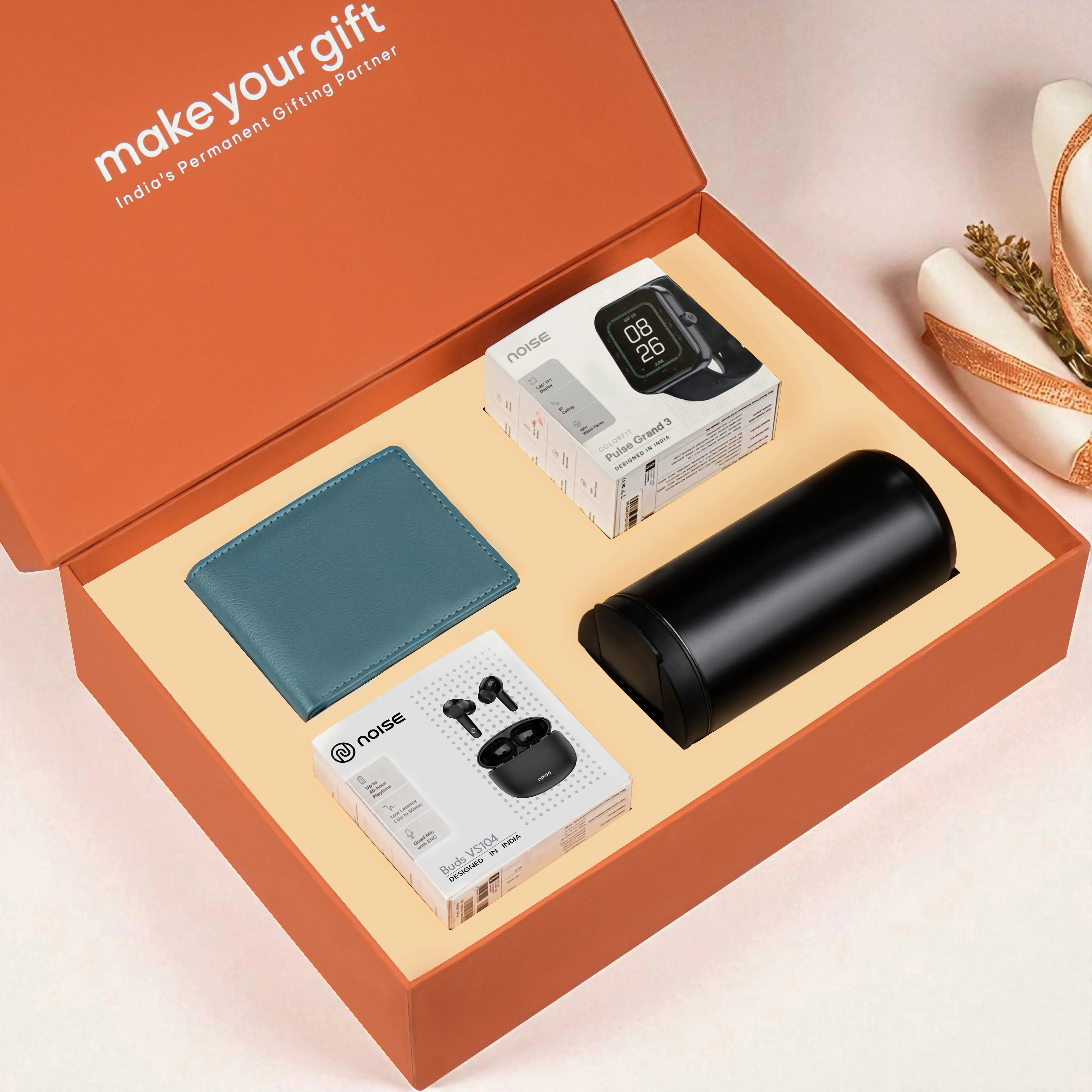 Wallet Smart Watch Earbuds & Tumbler Gift Hamper