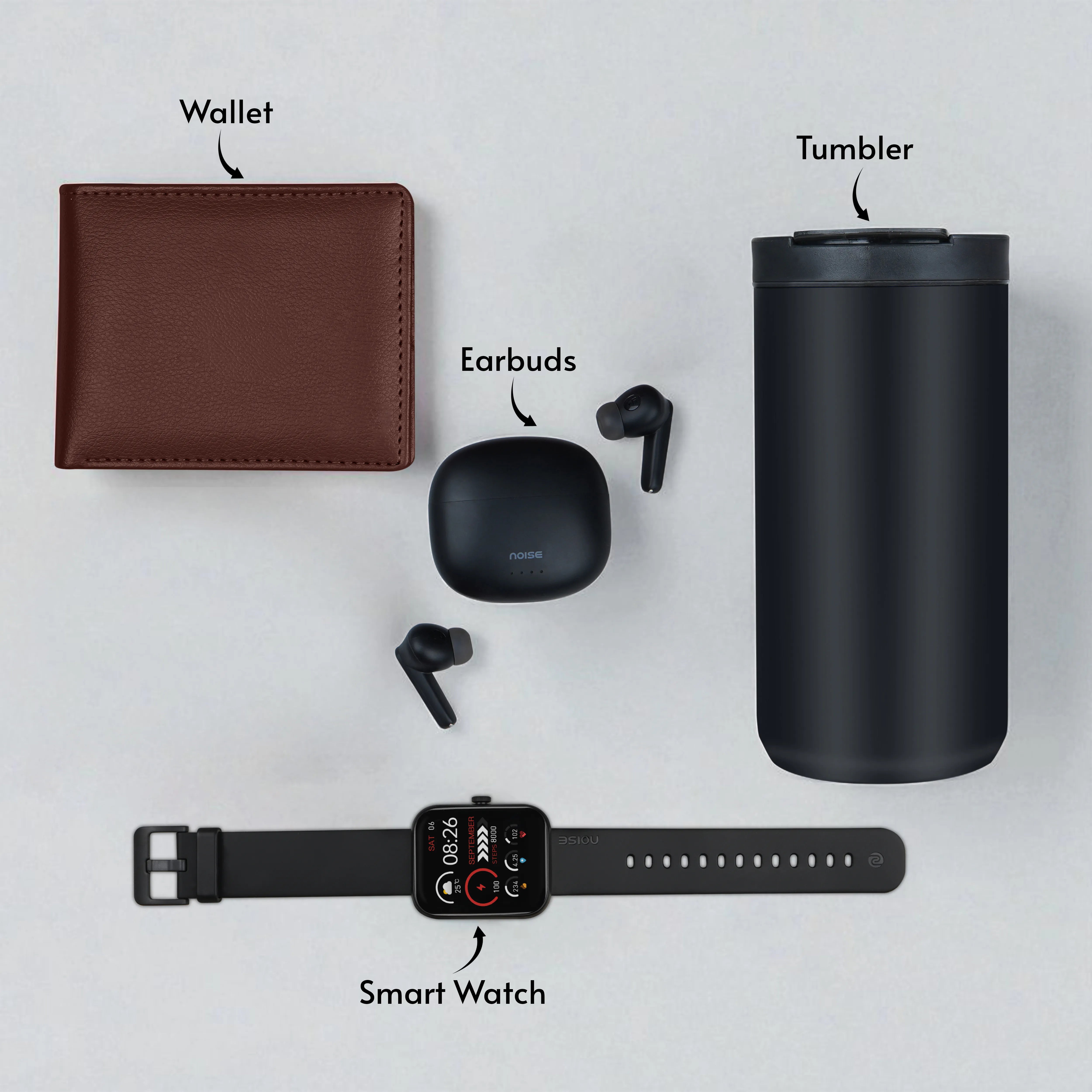 Wallet Smart Watch Earbuds & Tumbler Gift Hamper