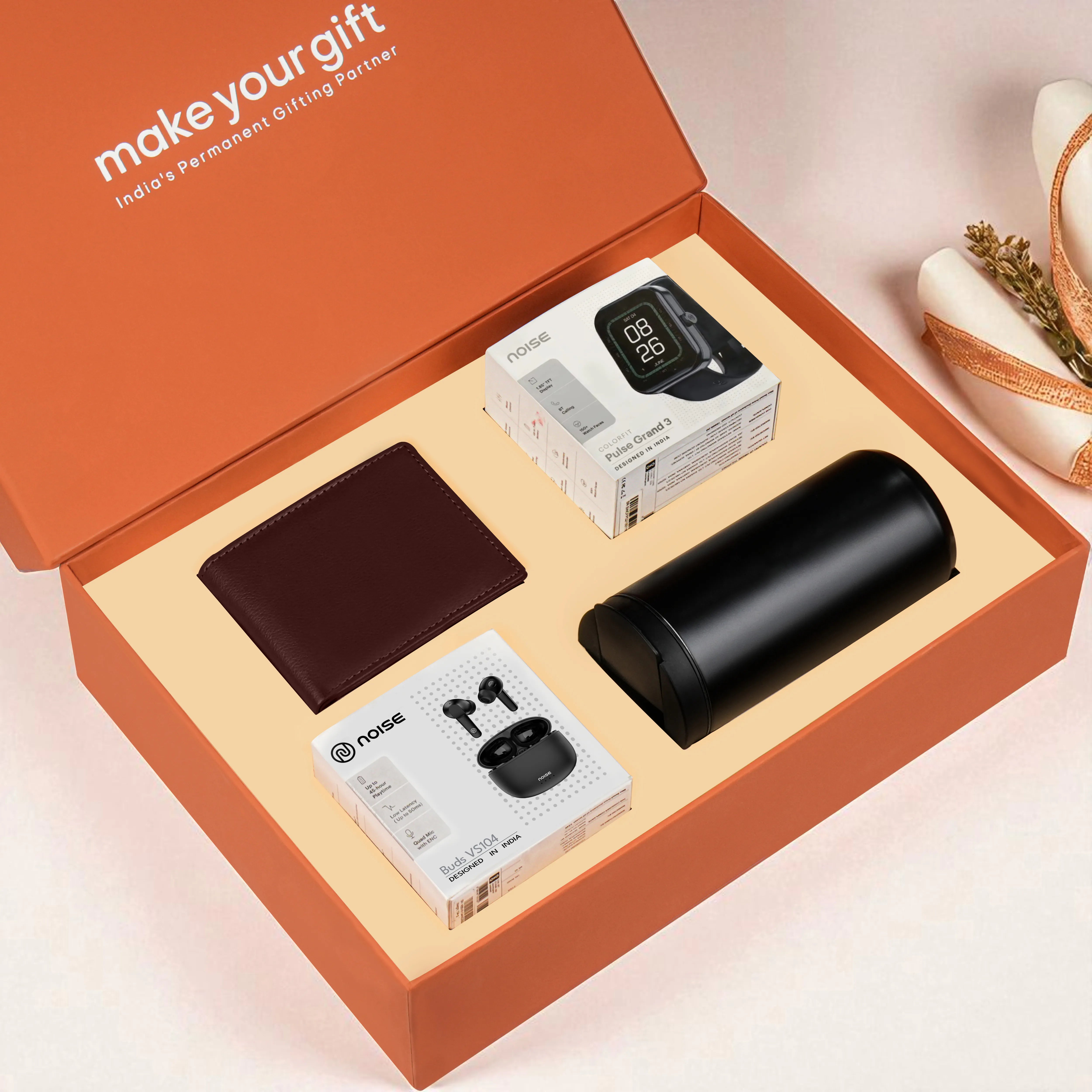 Wallet Smart Watch Earbuds & Tumbler Gift Hamper