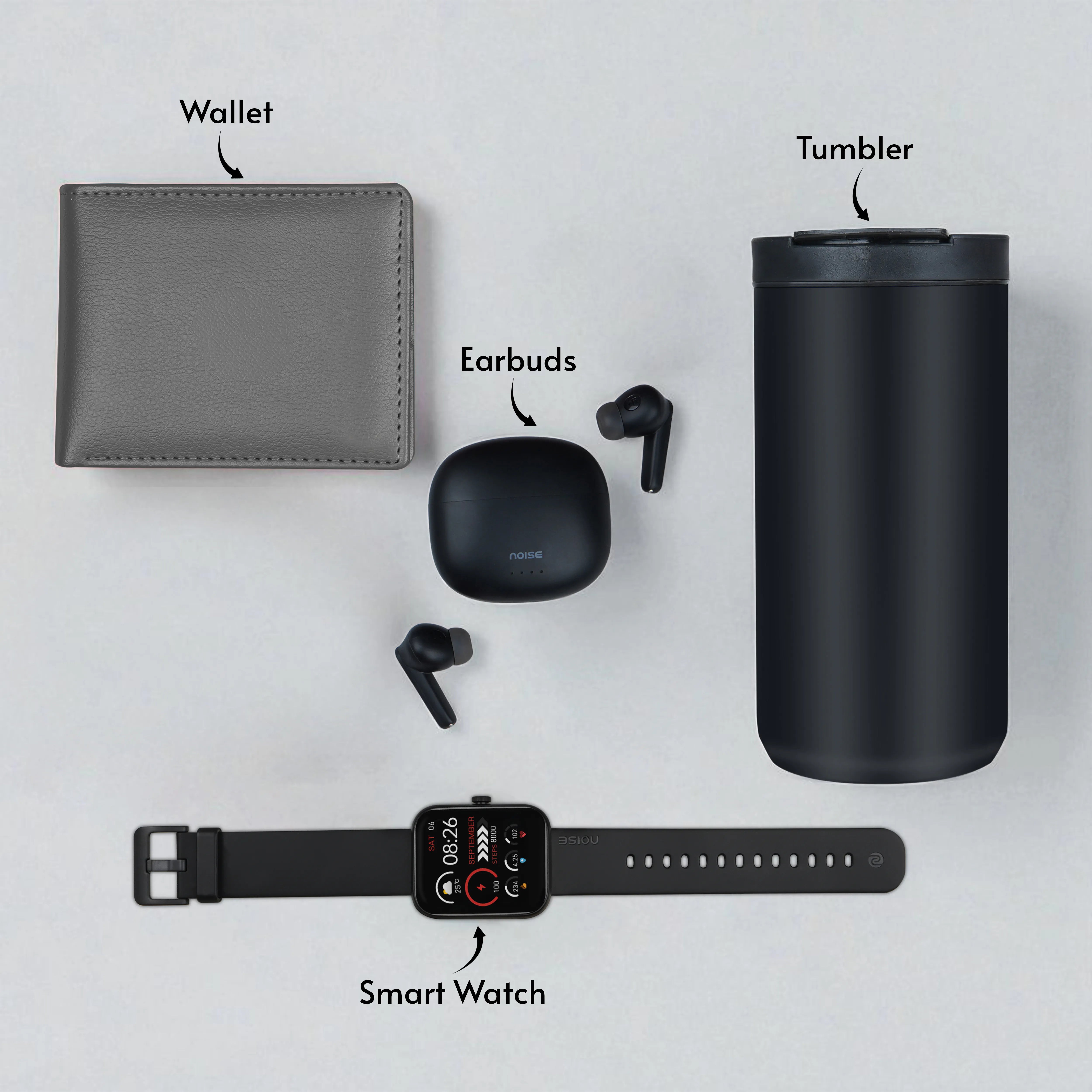 Wallet Smart Watch Earbuds & Tumbler Gift Hamper