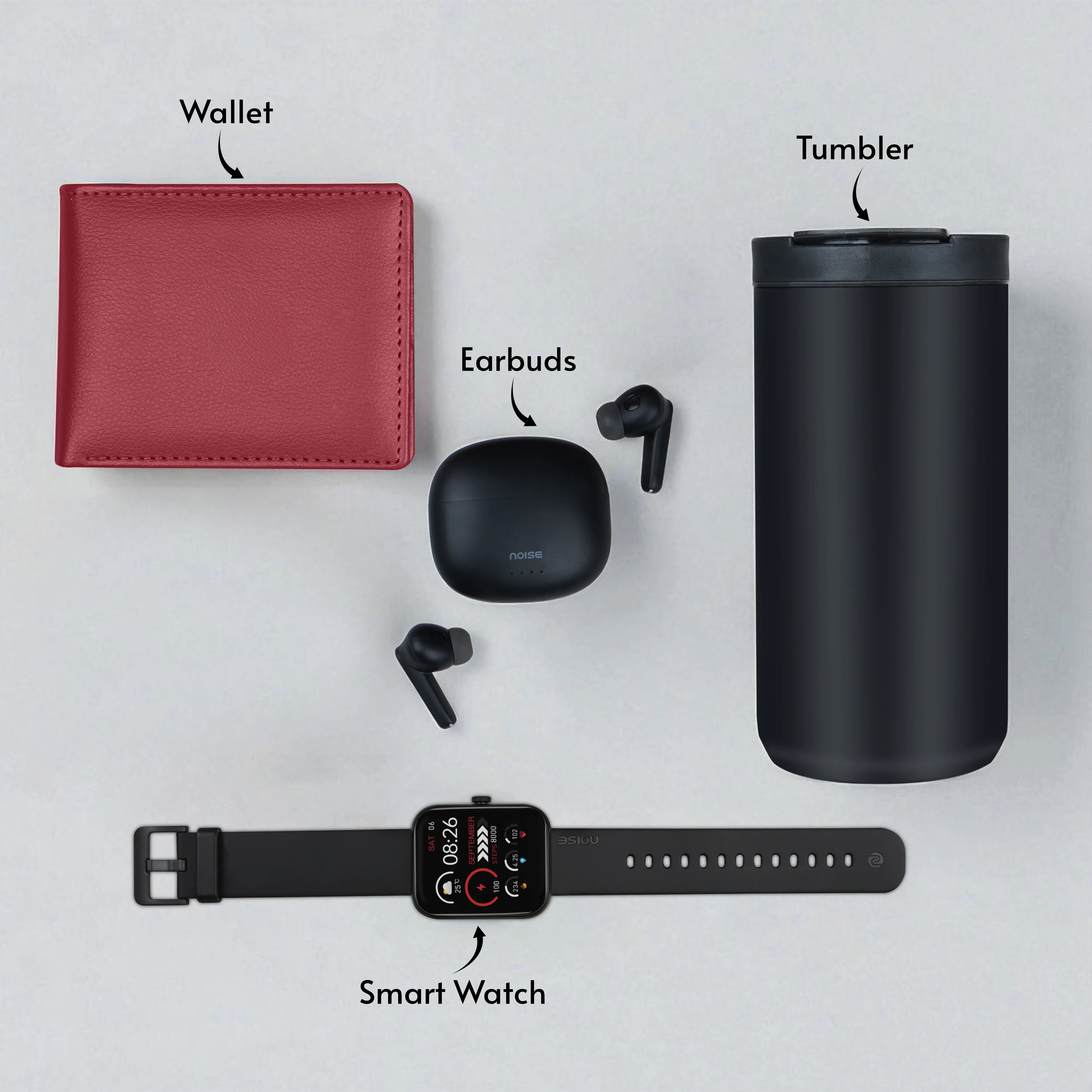 Wallet Smart Watch Earbuds & Tumbler Gift Hamper