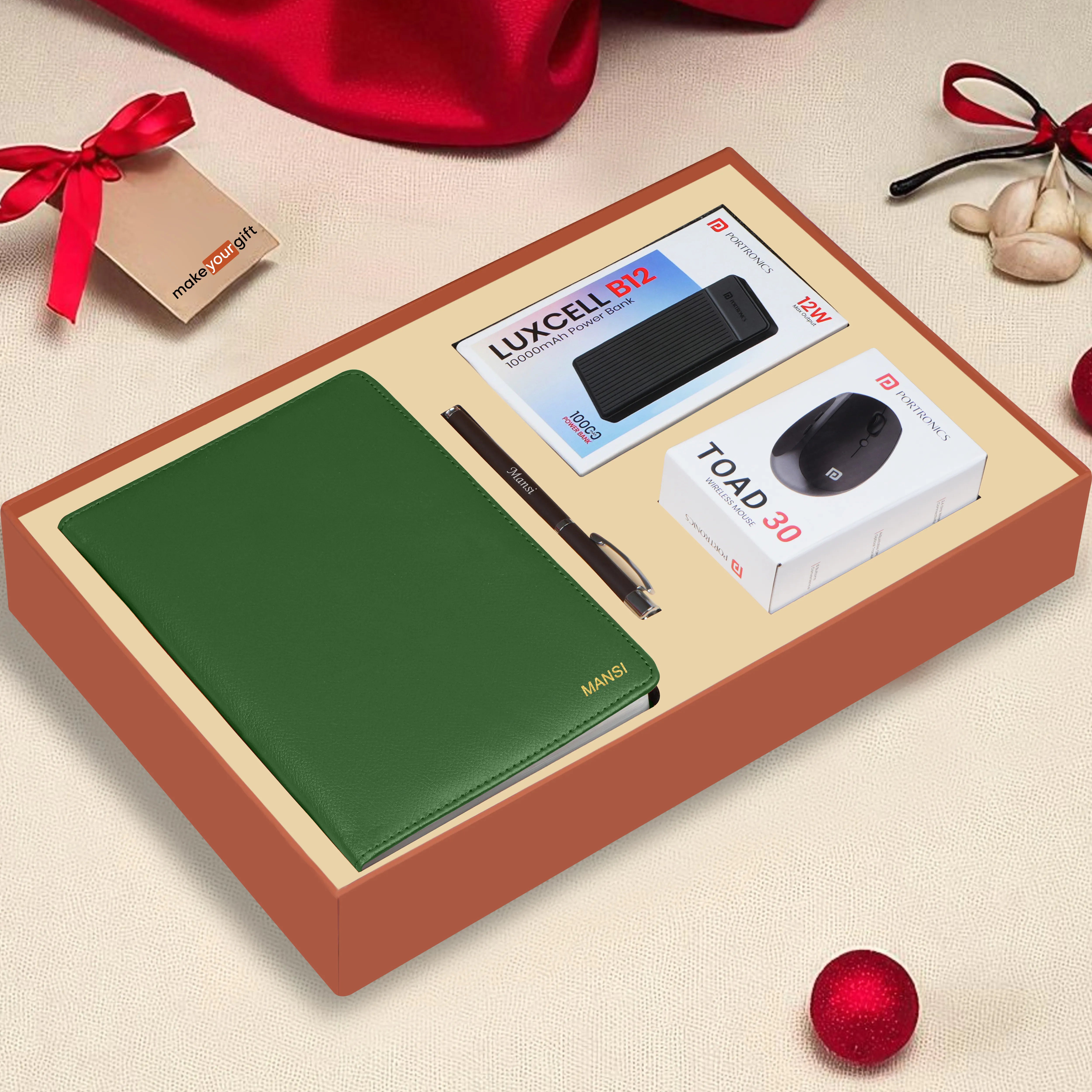 Personalized Diary, Pen, Power Bank & Mouse Gift Hamper