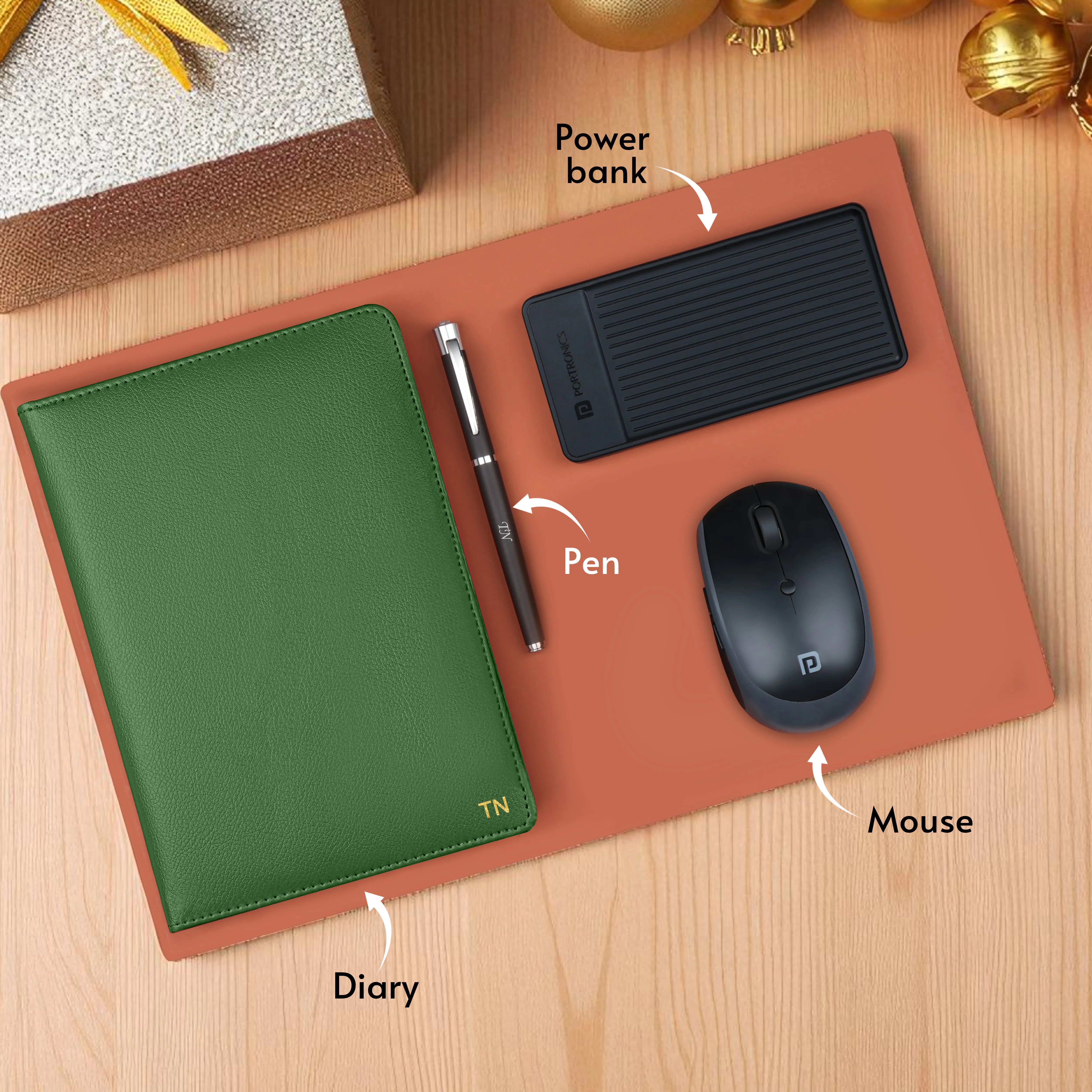 Personalized Diary, Pen, Power Bank & Mouse Gift Hamper