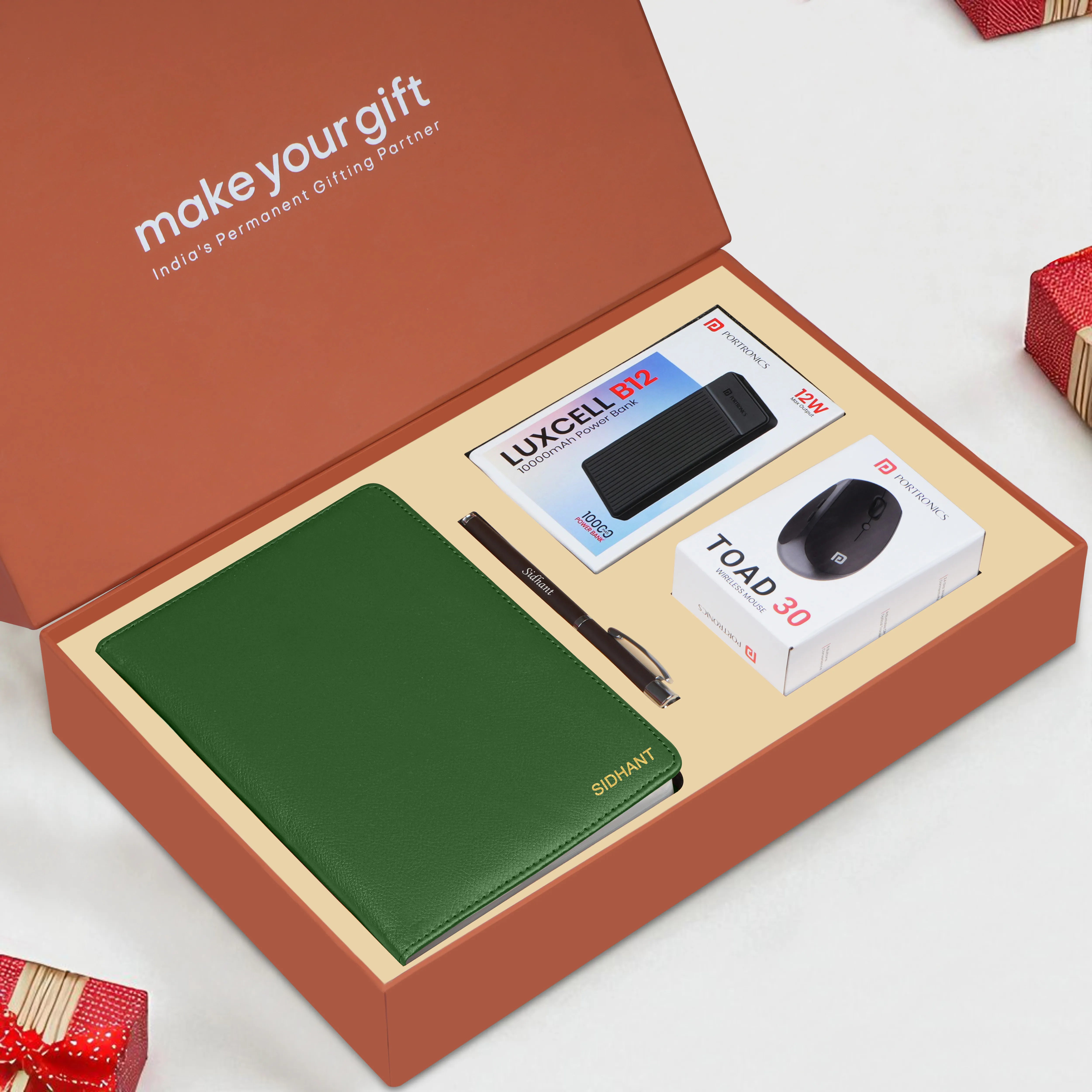 Personalized Diary, Pen, Power Bank & Mouse Gift Hamper