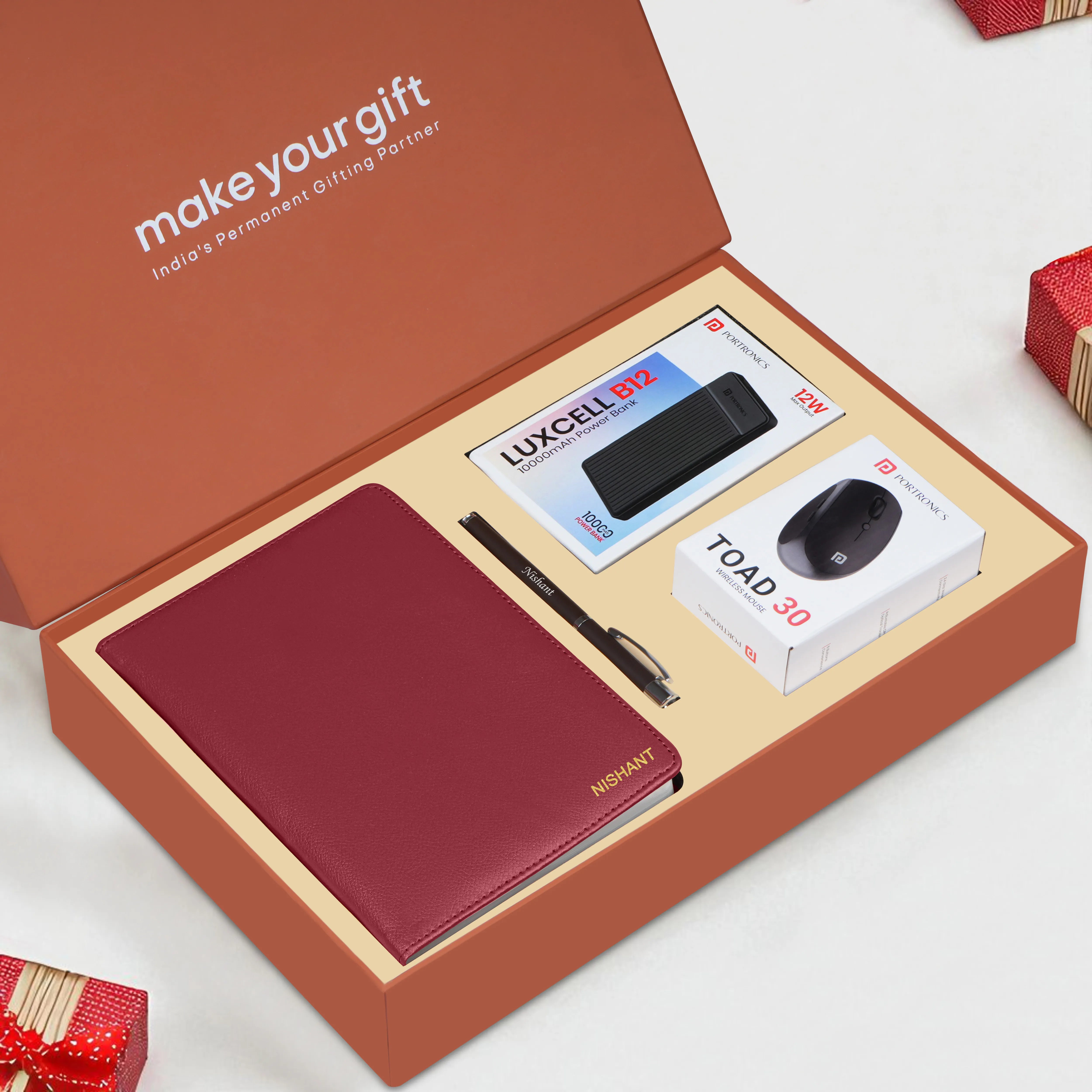 Personalized Diary, Pen, Power Bank & Mouse Gift Hamper