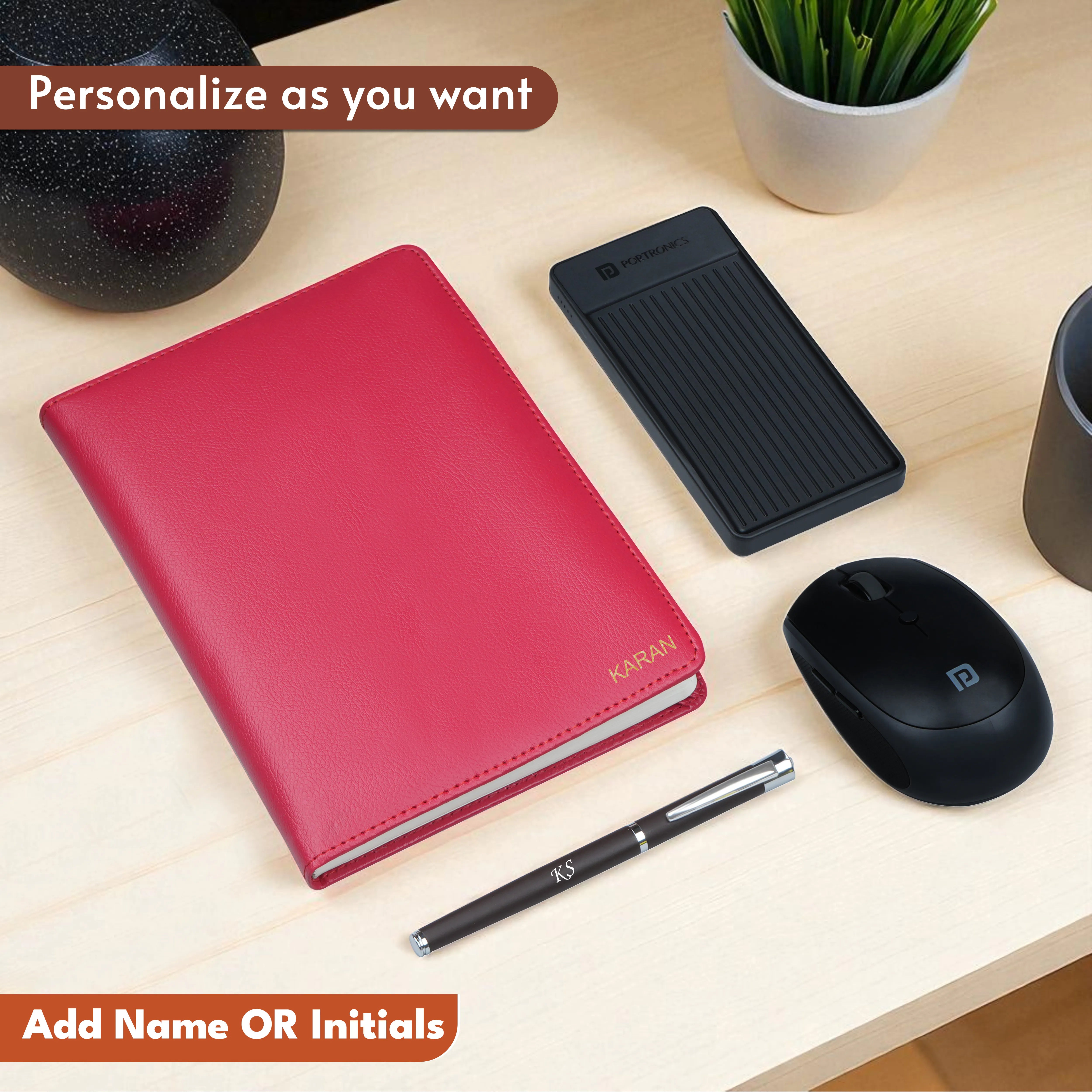 Personalized Diary, Pen, Power Bank & Mouse Gift Hamper