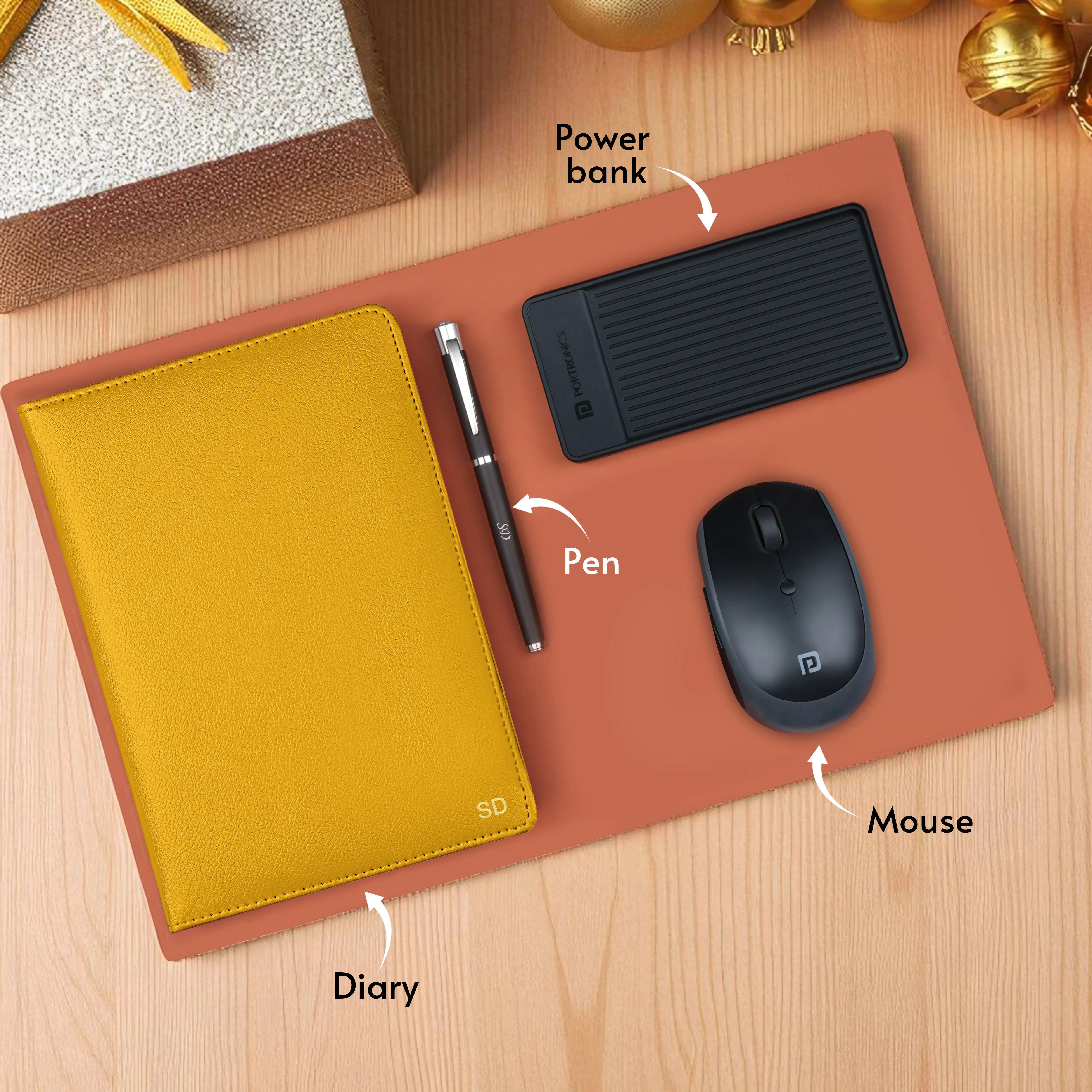 Personalized Diary, Pen, Power Bank & Mouse Gift Hamper