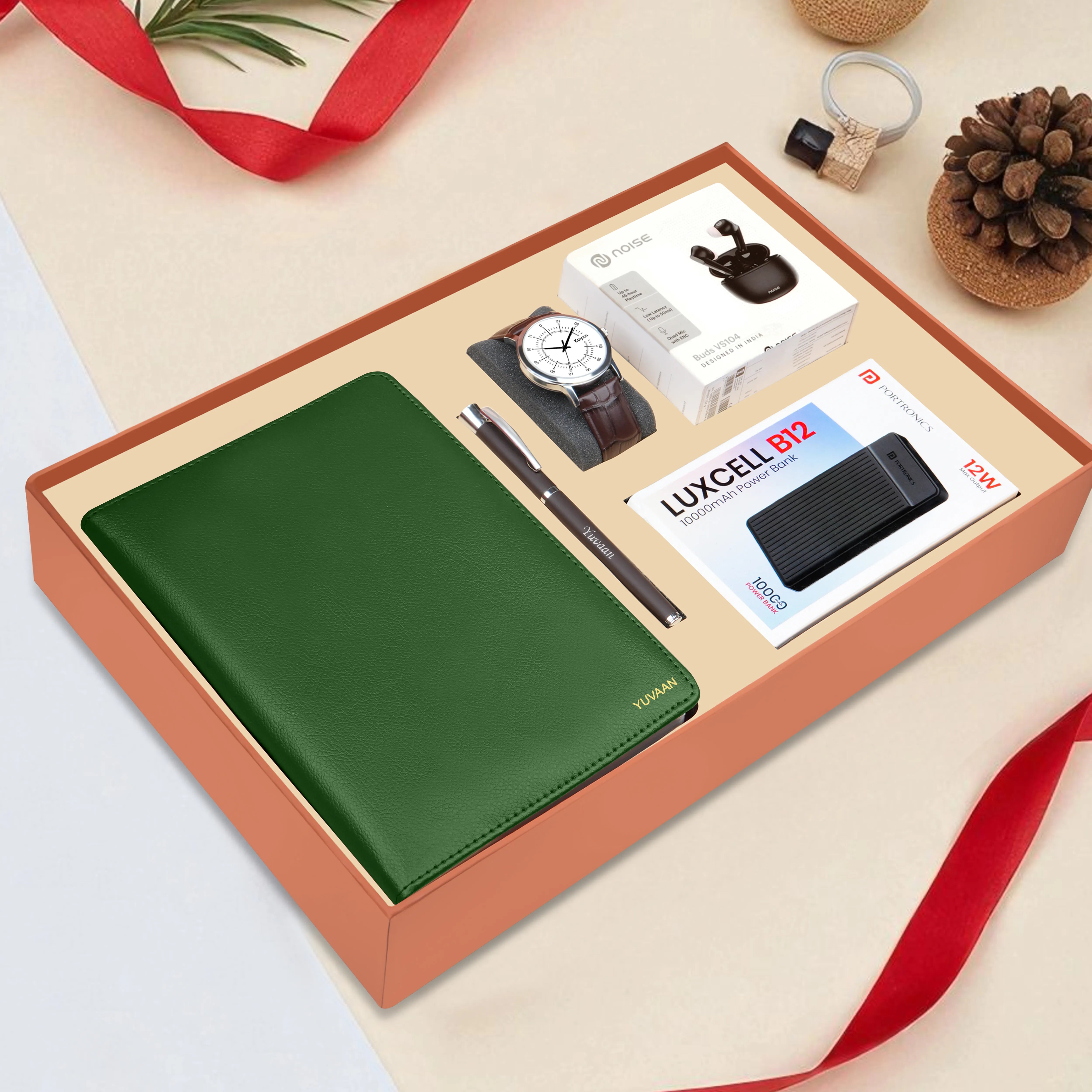 Personalized Diary Pen Power Bank Earbuds & Watch Gift Hamper
