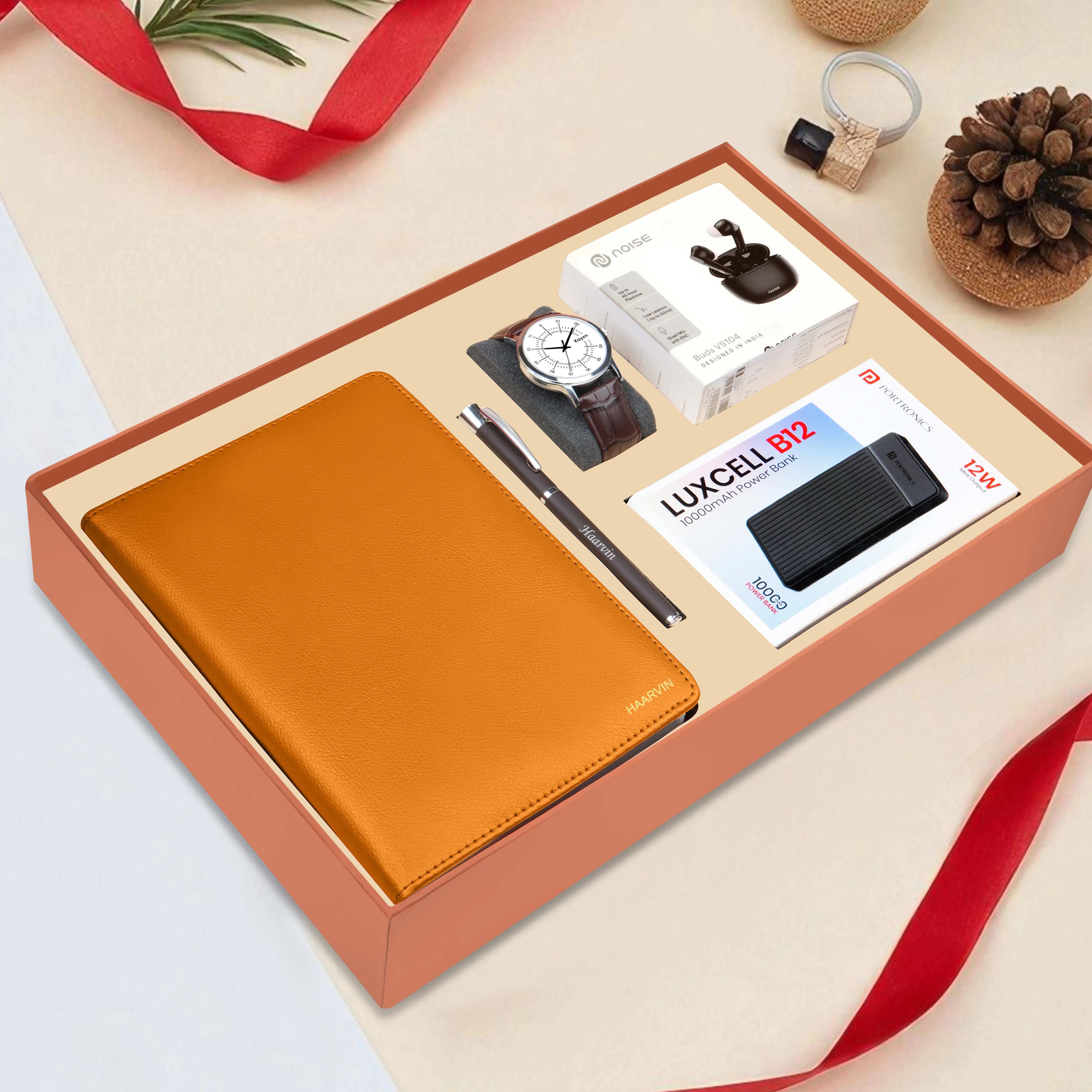 Personalized Diary Pen Power Bank Earbuds & Watch Gift Hamper