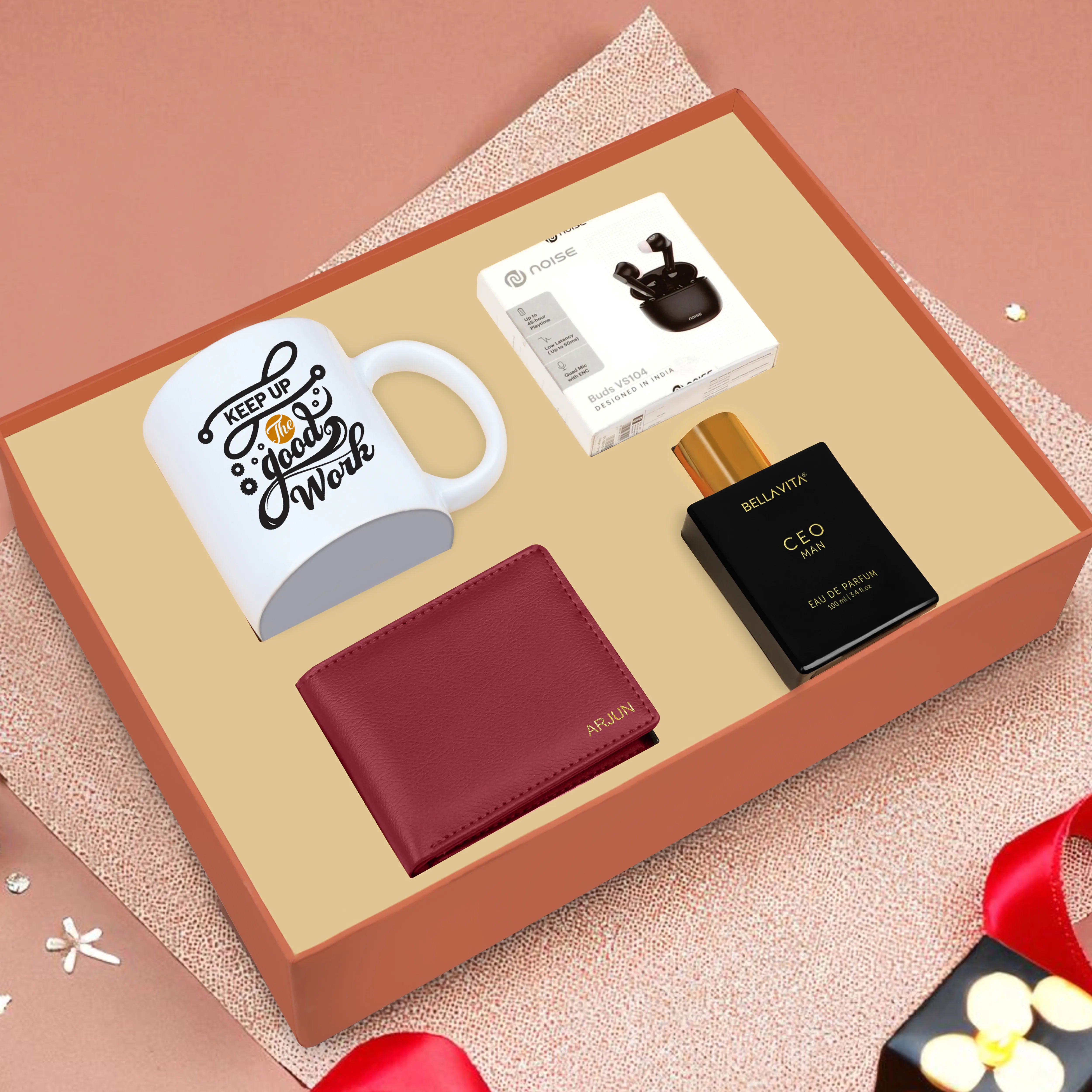Personalized Wallet Perfume Earbuds & Mug Gift Hamper