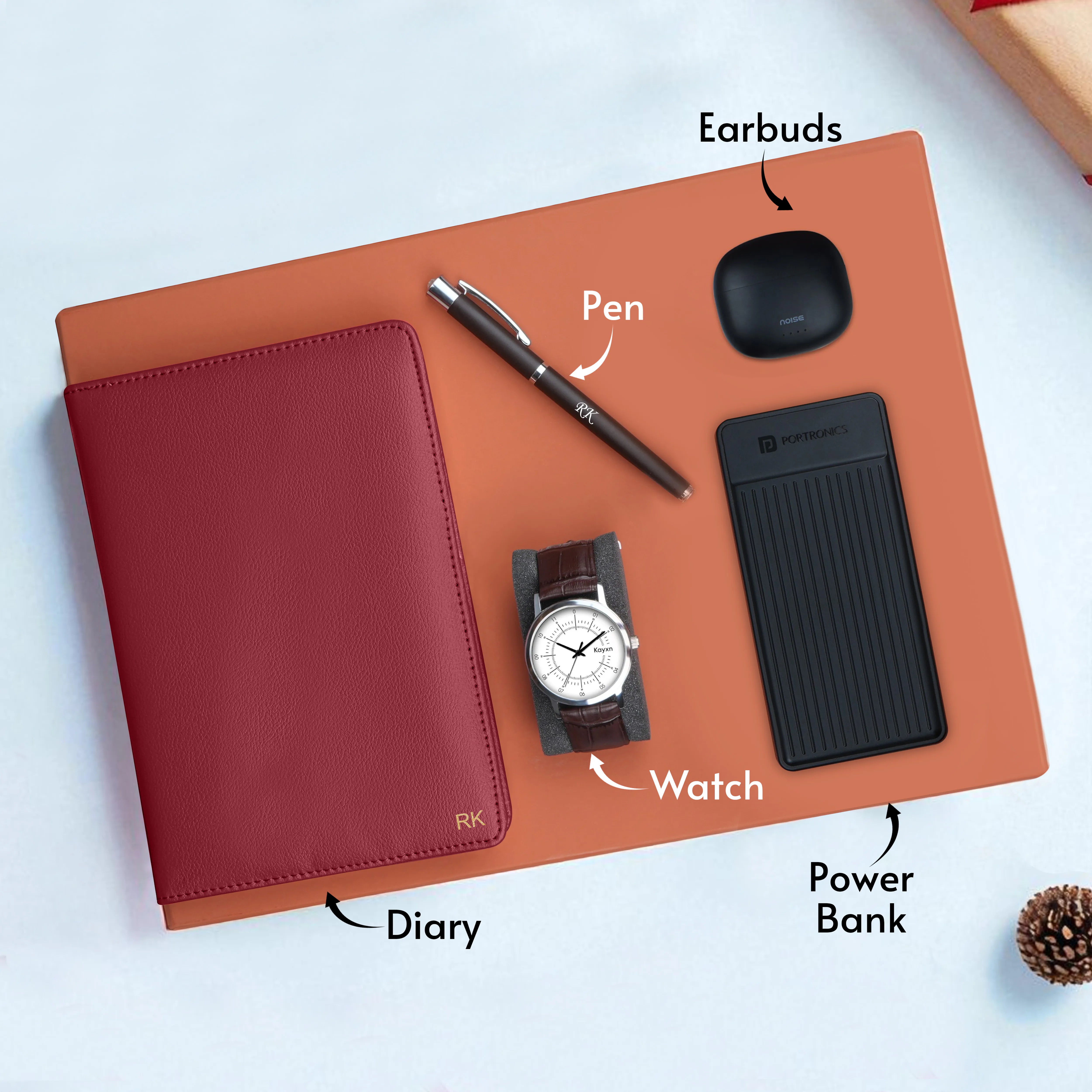 Personalized Diary Pen Power Bank Earbuds & Watch Gift Hamper