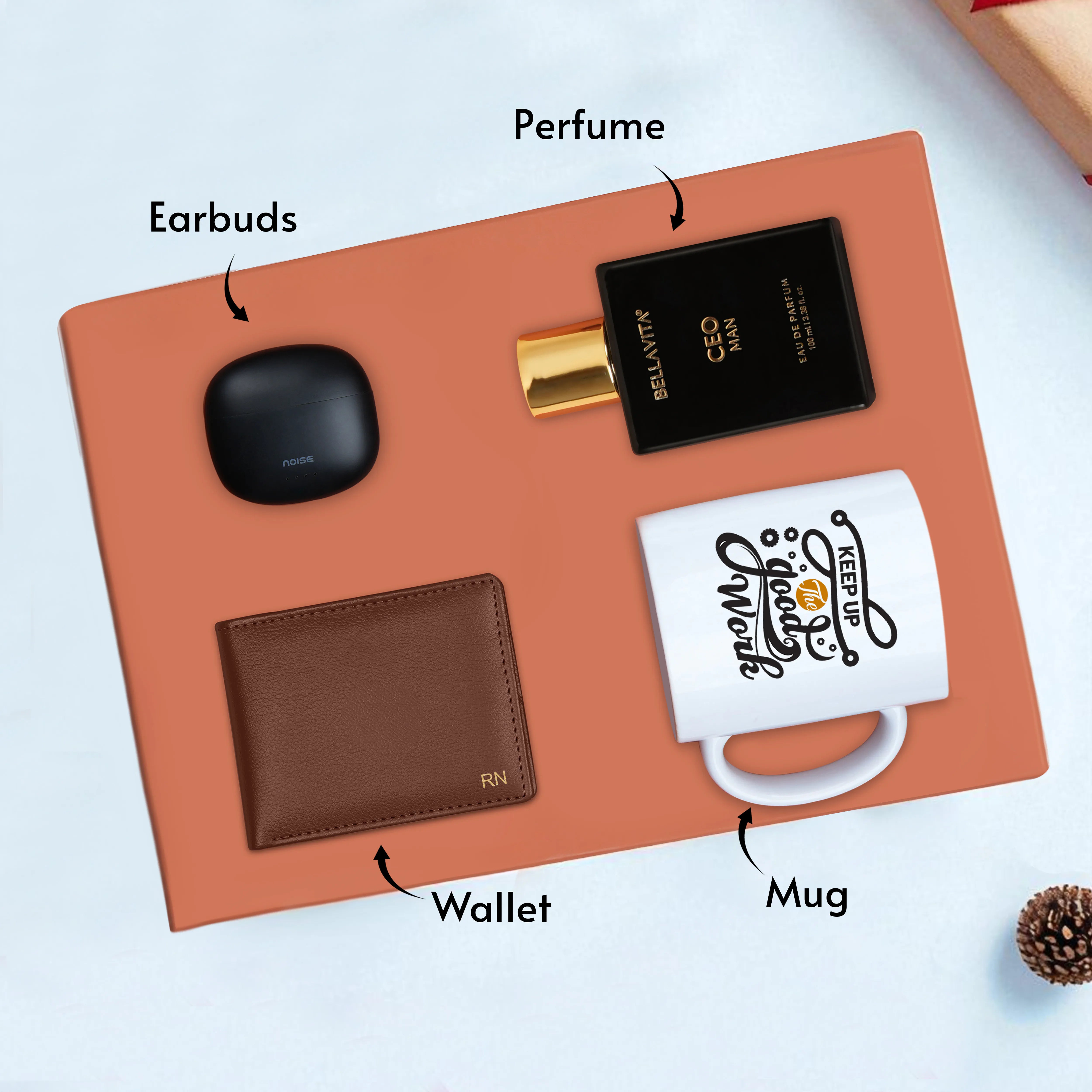 Personalized Wallet Perfume Earbuds & Mug Gift Hamper
