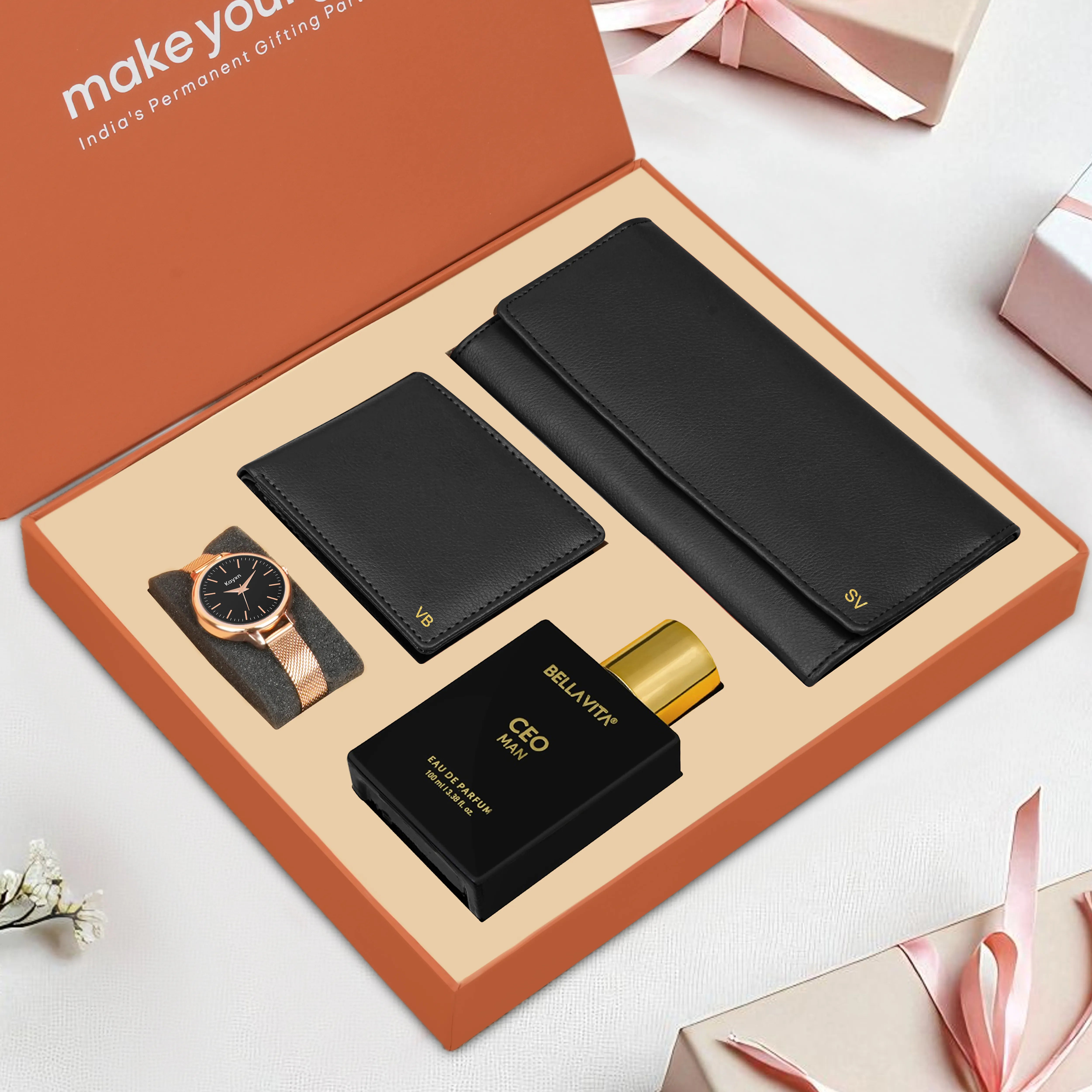 Personalized Clutch Wallet Perfume & Watch Gift Hamper