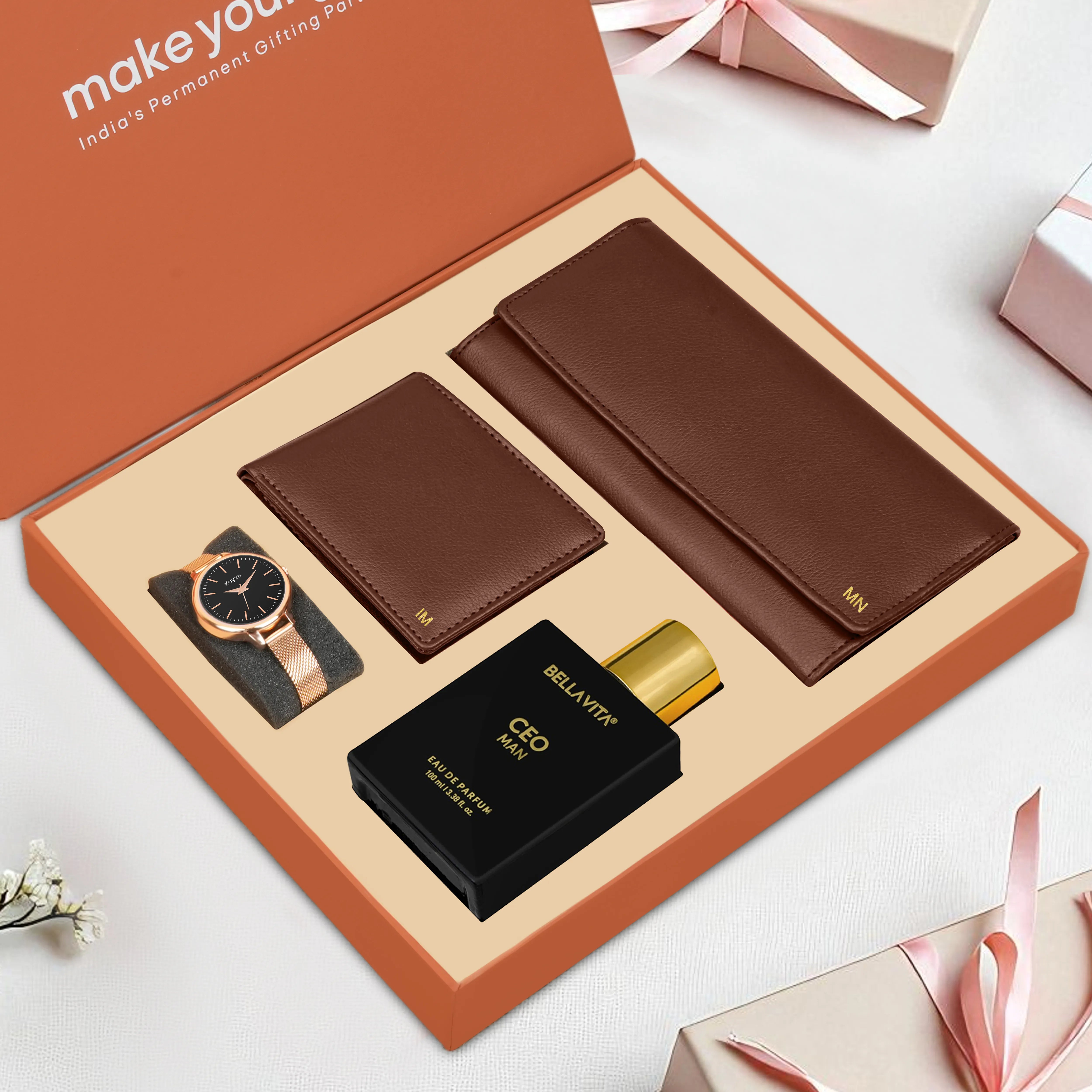 Personalized Clutch Wallet Perfume & Watch Gift Hamper