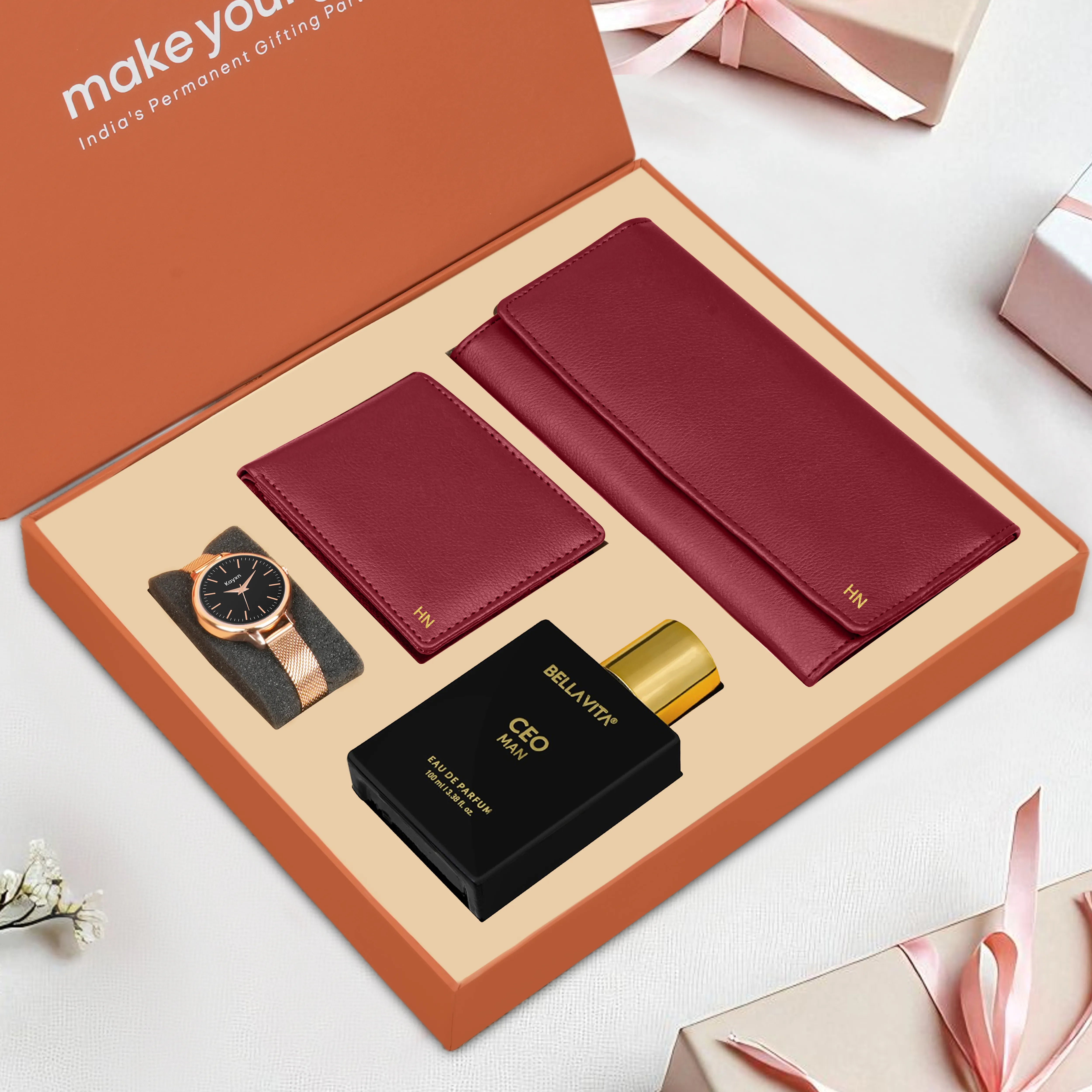 Personalized Clutch Wallet Perfume & Watch Gift Hamper